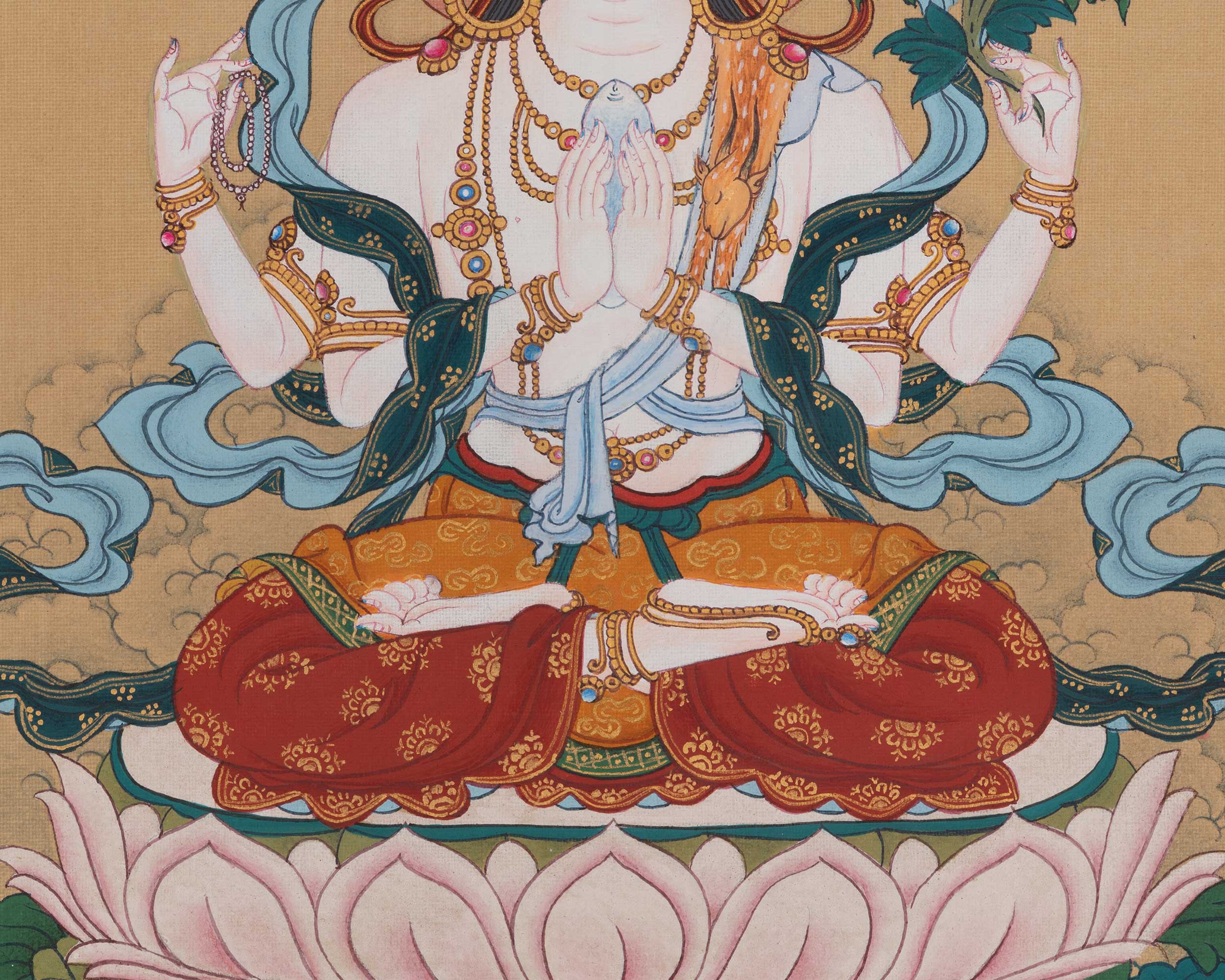 Tibetan Chenrezig Buddhist Art | Compassion Deity | Avalokiteshvara Thangka