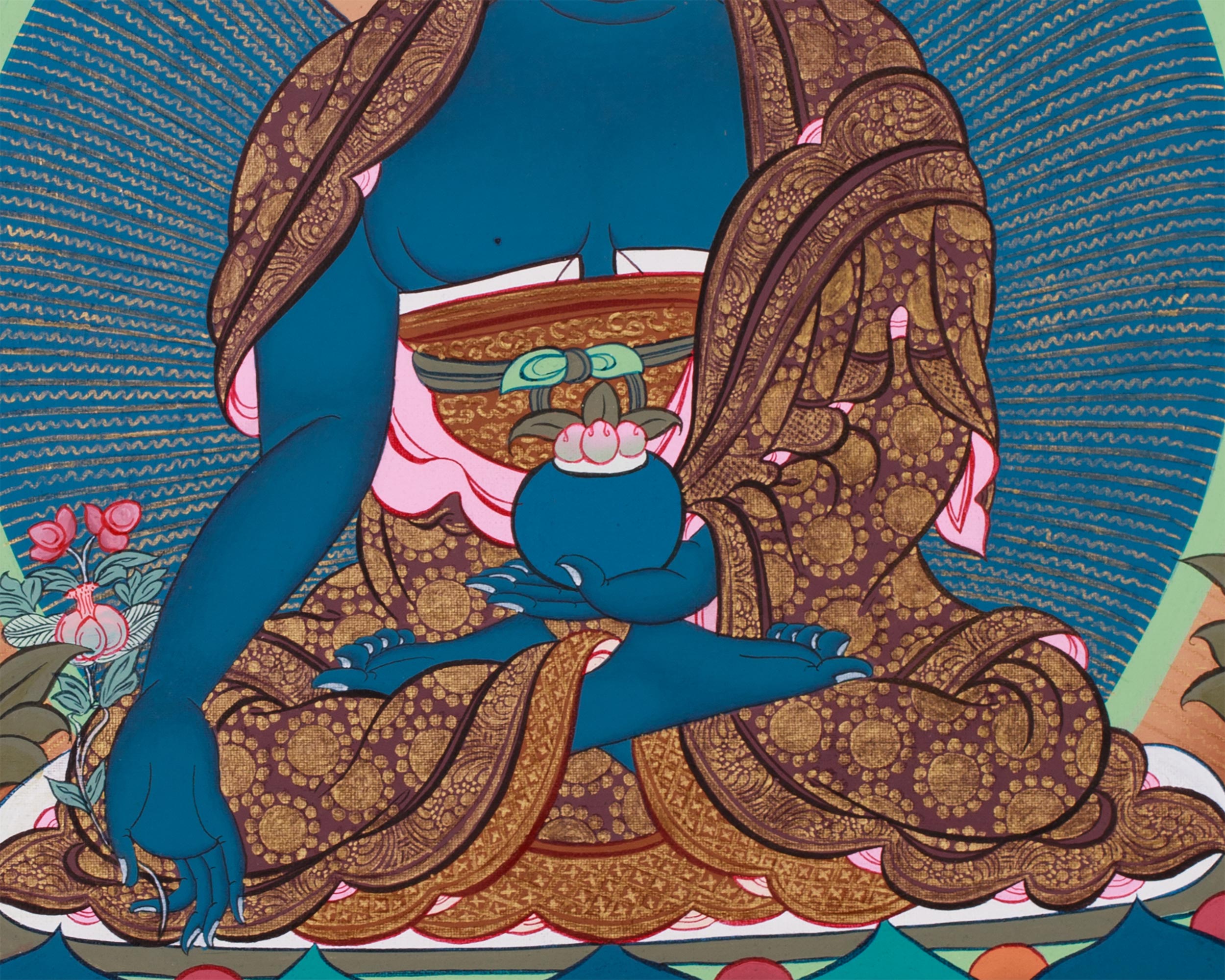 Hand-Painted Thangka of Blue Buddha, Bhaisajyaguru | Tibetan Healing Buddha