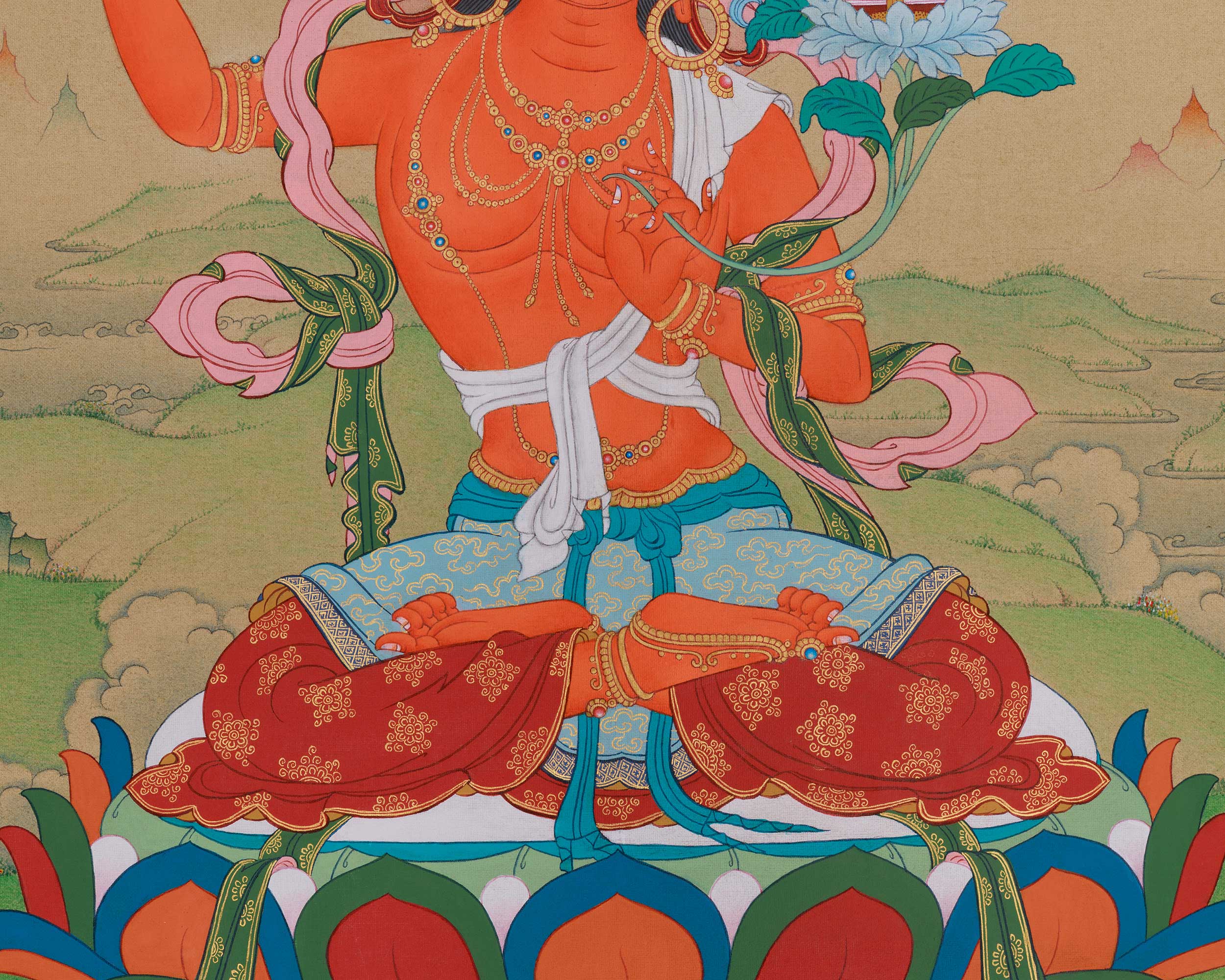 Himalayan Manjushri Thangka | Divine Wisdom Bodhisattva Art
