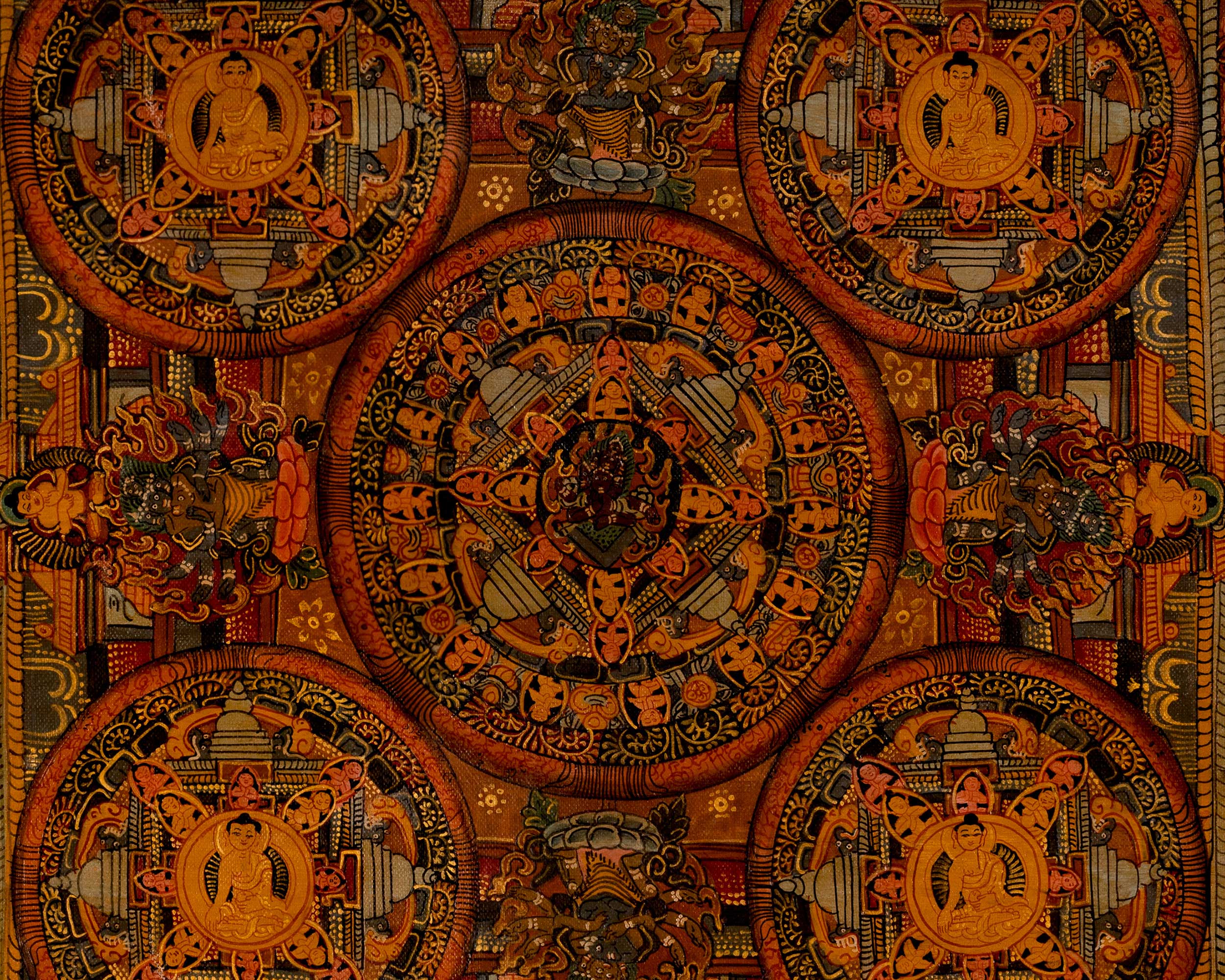 Tibetan Oil Varnished Heruka Mandala | Traditional Thangka