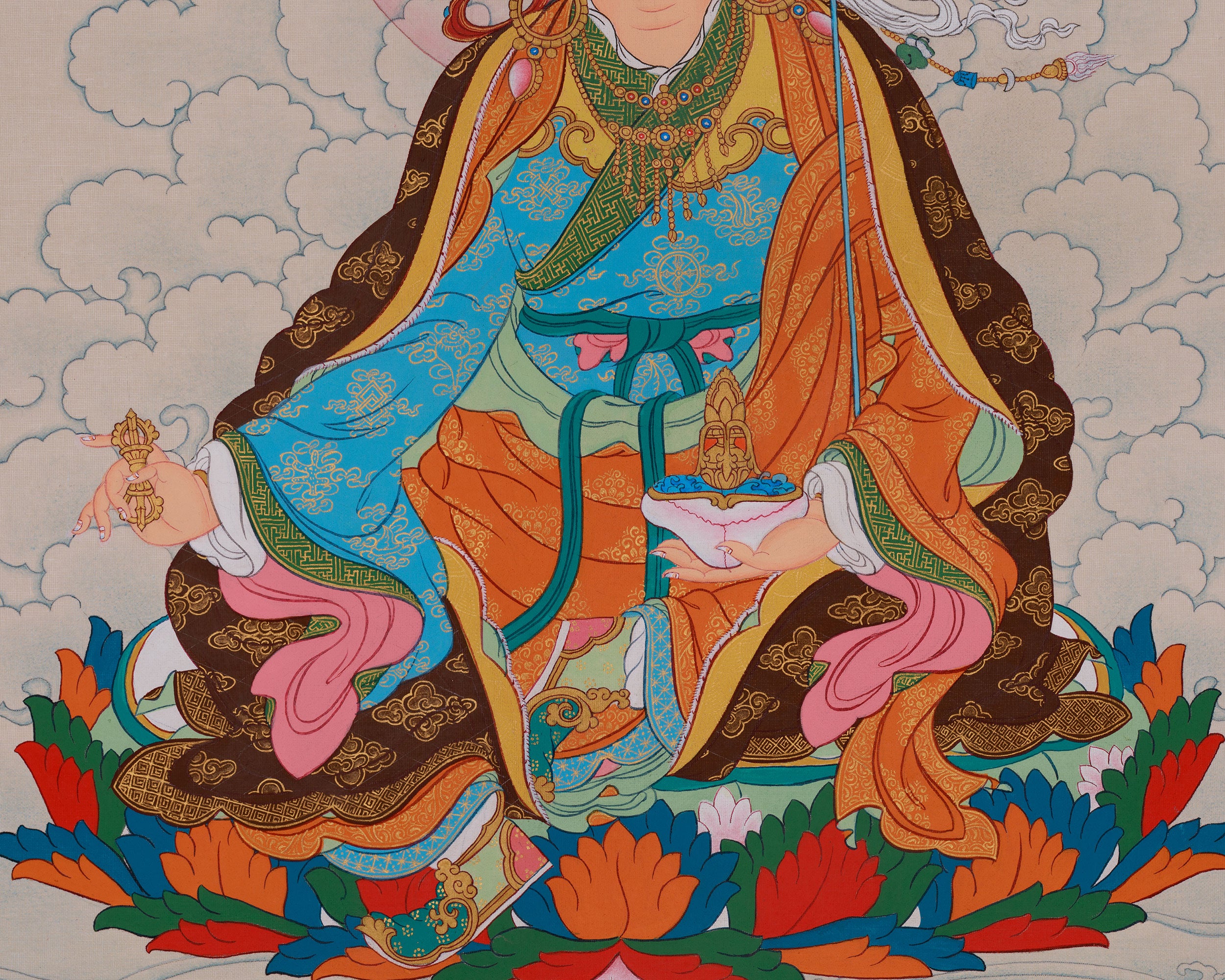 Lotus-Born Guru Rinpoche Art | Tibetan Himalayan Thangka | Spiritual Altar