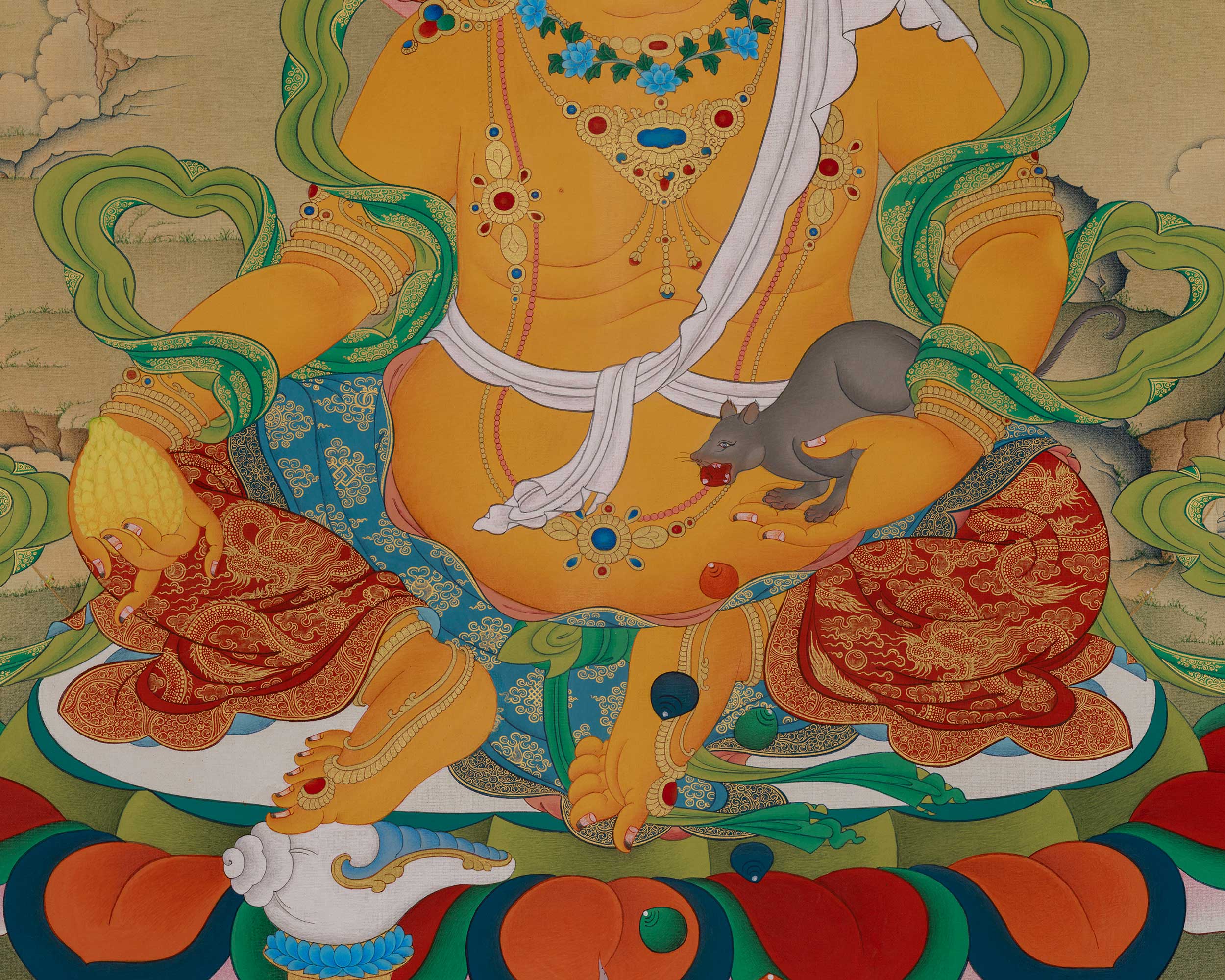 Dzambhala Prosperity Meditation Artwork | Wealth Deity Thangka