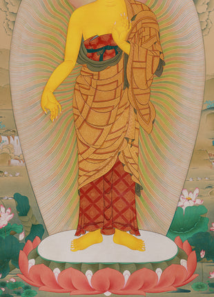 Standing Buddha Shakyamuni Thangka | Exquisite Karma Gadri Masterpiece