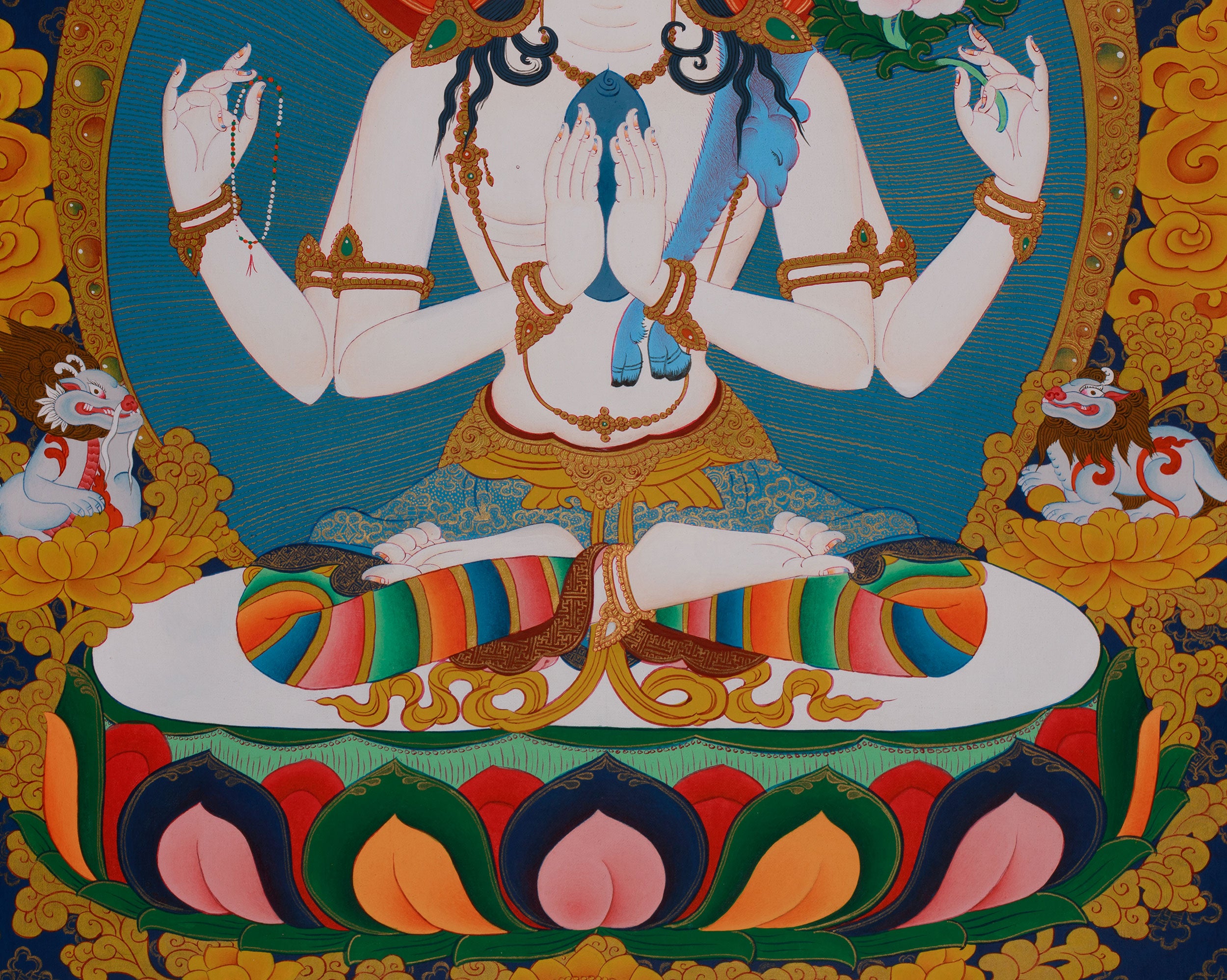Traditional Buddhist Chenrezig Thangka | Symbol of Compassion and Peace