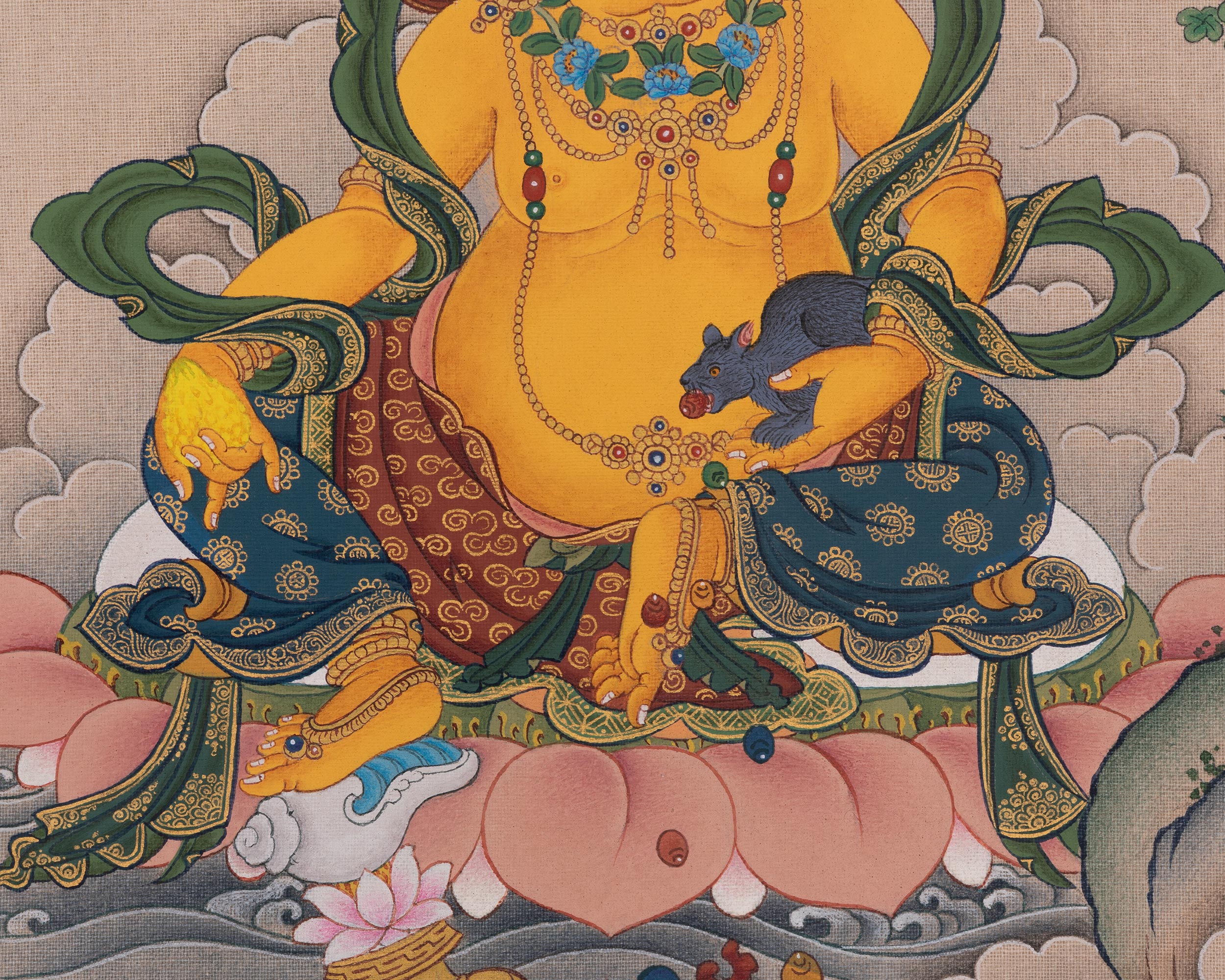 Dzambhala Meditation Thangka | Wealth Deity Artwork | Tibetan Buddhism