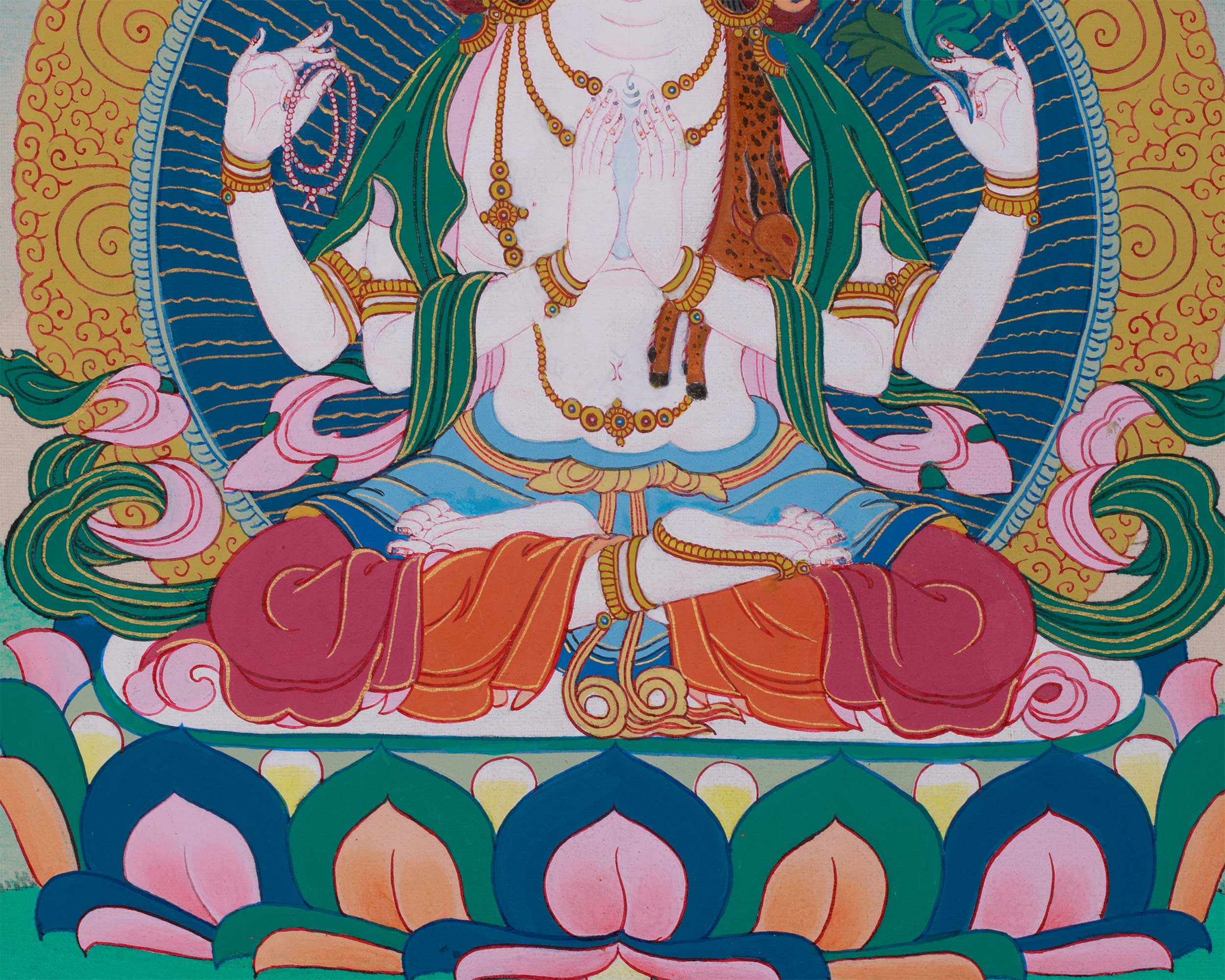 Tibetan Bodhisattva Chenrezig Thangka | Symbolizing Infinite Mercy and Healing