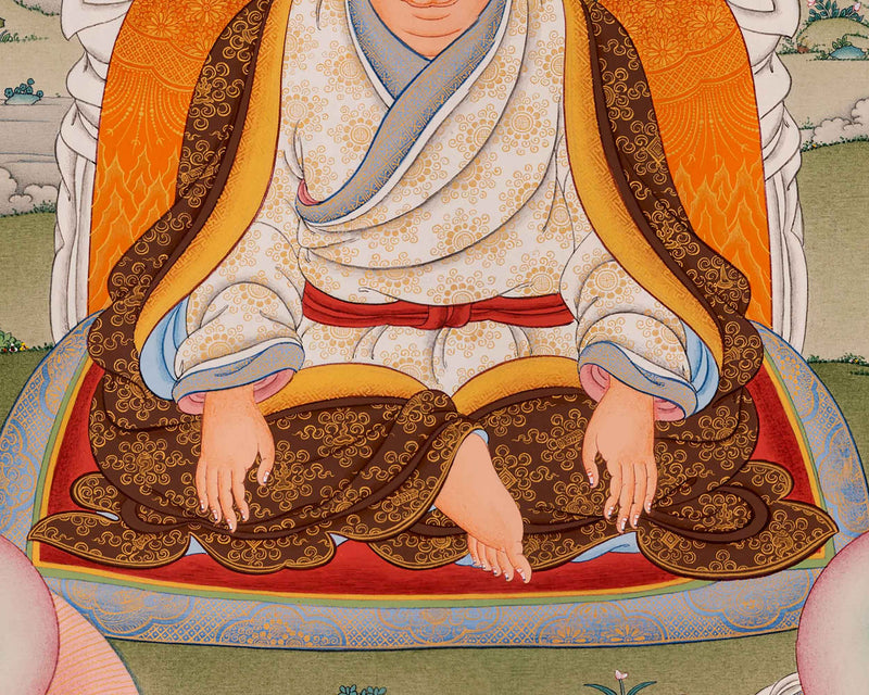 Guru Marpa, Milarepa, and Gompopa Thangka | Tibetan Buddhist Masters Artwork