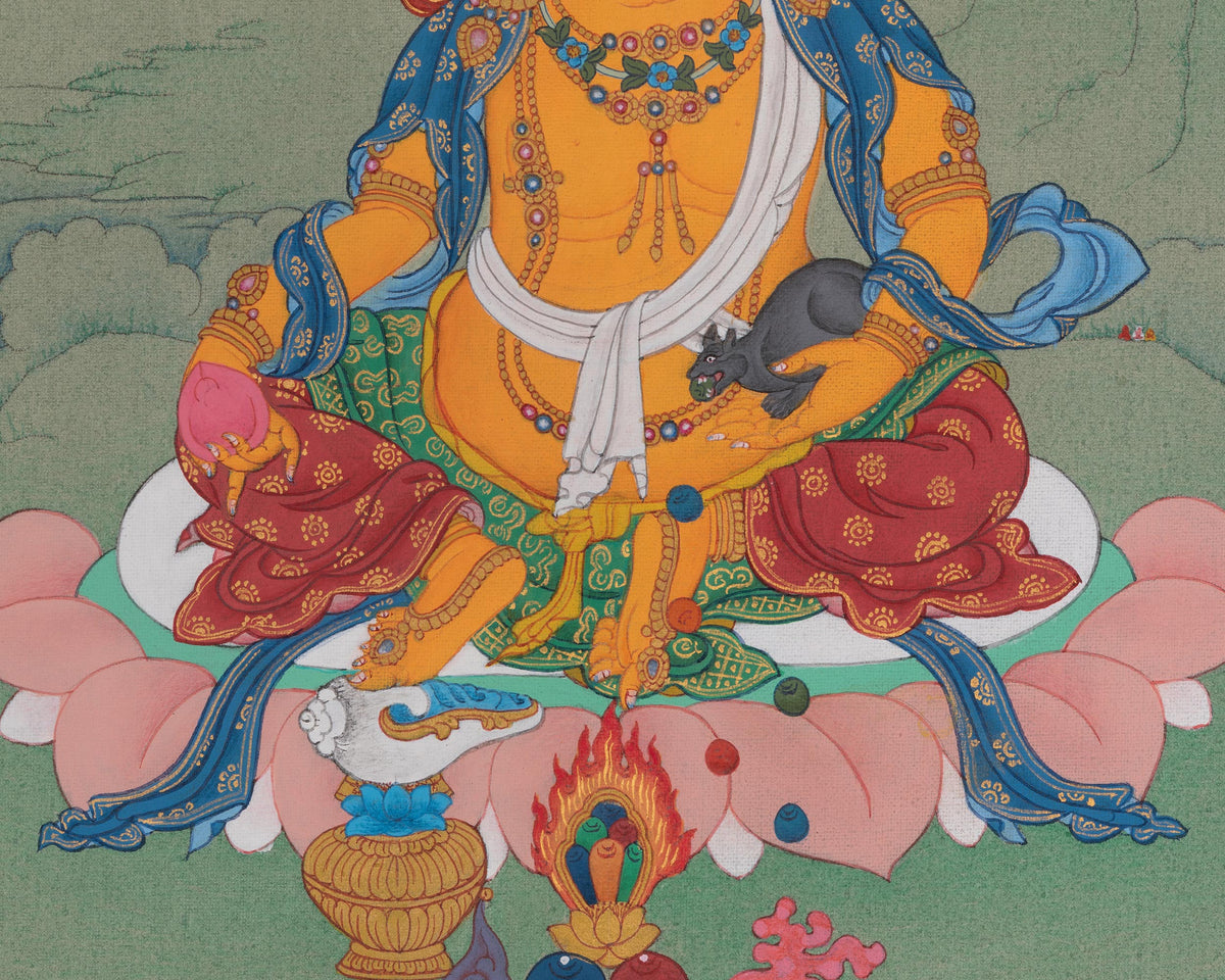Dzambhala Symbol of Prosperity Thangka | Wealth and Abundance Art