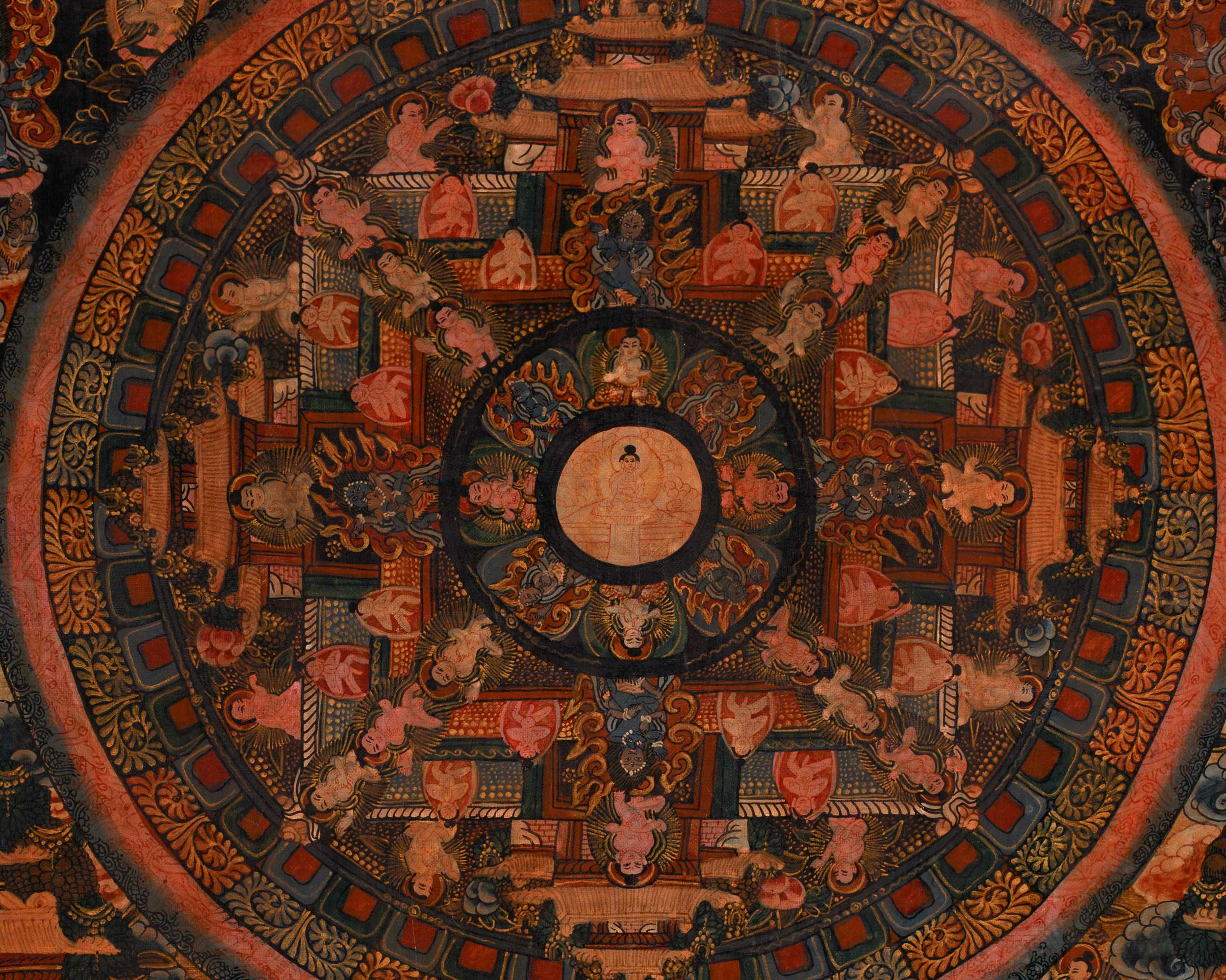 Oil Varnished Buddha Mandala Painting | Vintage Thangka | Tibetan Buddhism