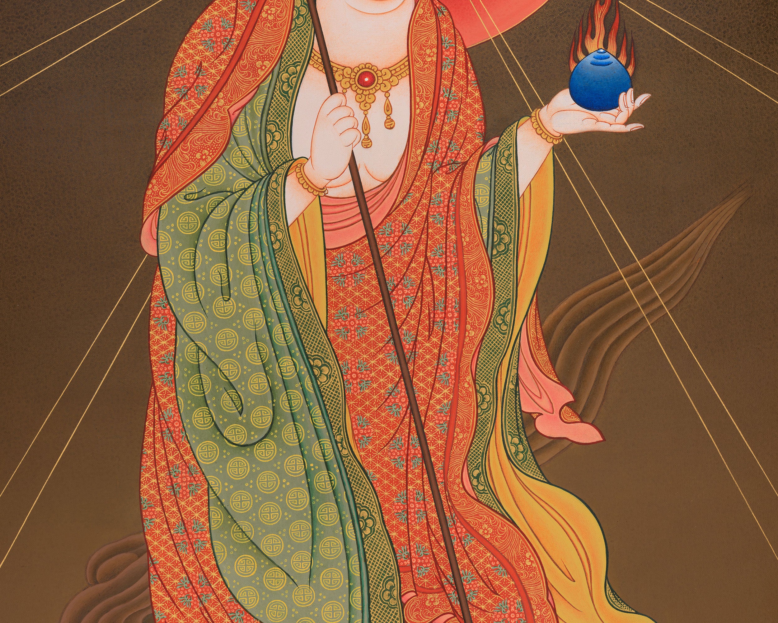 Bodhisattva Kshitigarbha Thangka | Spiritual Guardian Art