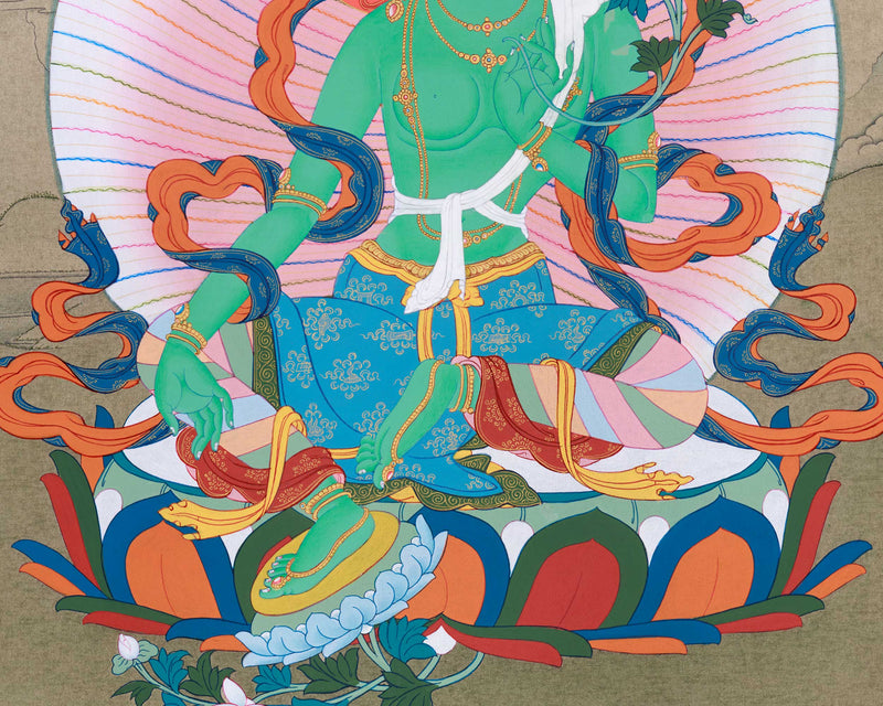 Buddhist Green Tara Thangka | Female Spiritual Art