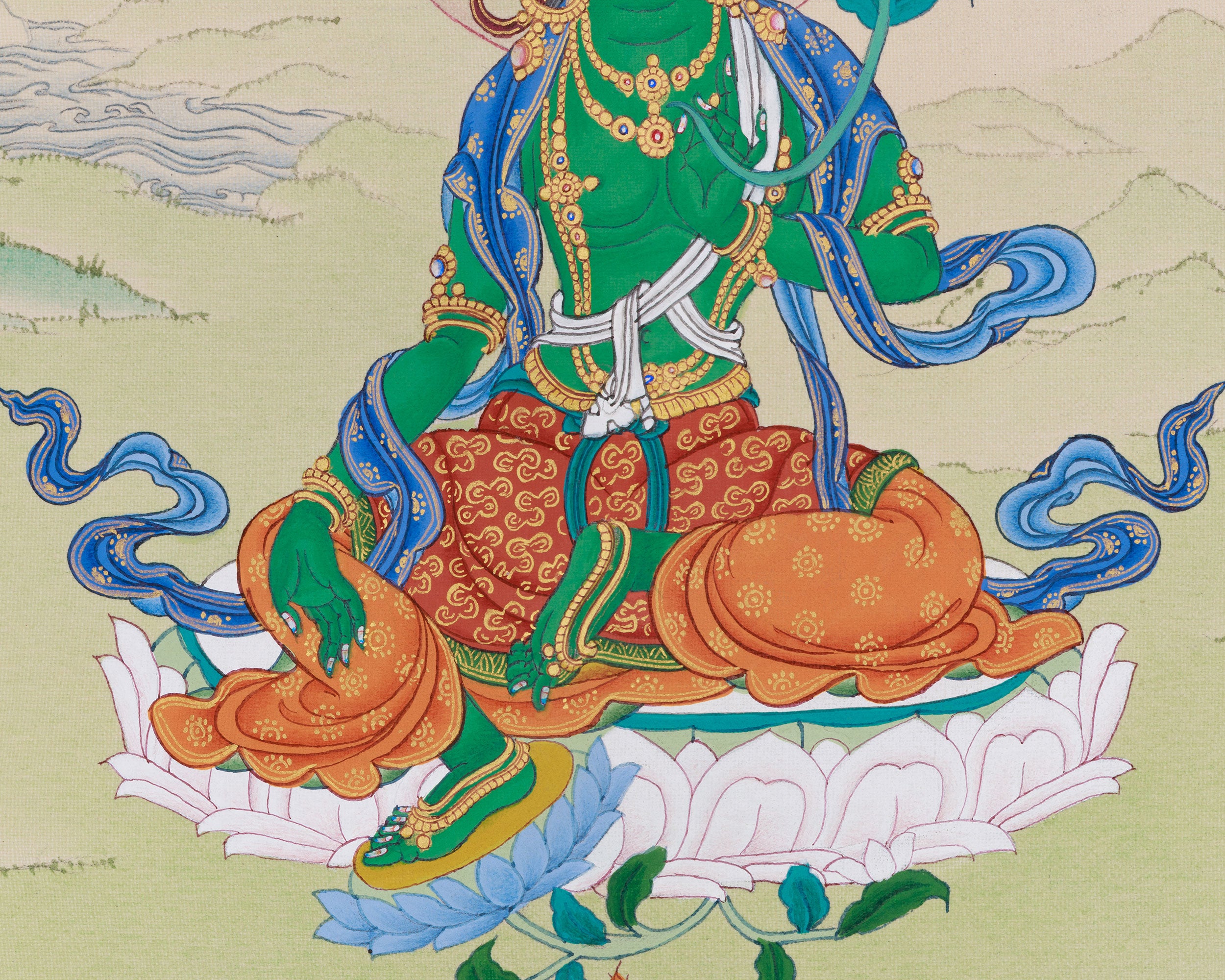 Original Handmade Green Tara Painting | Goddess of Compassion and Swift Blessings