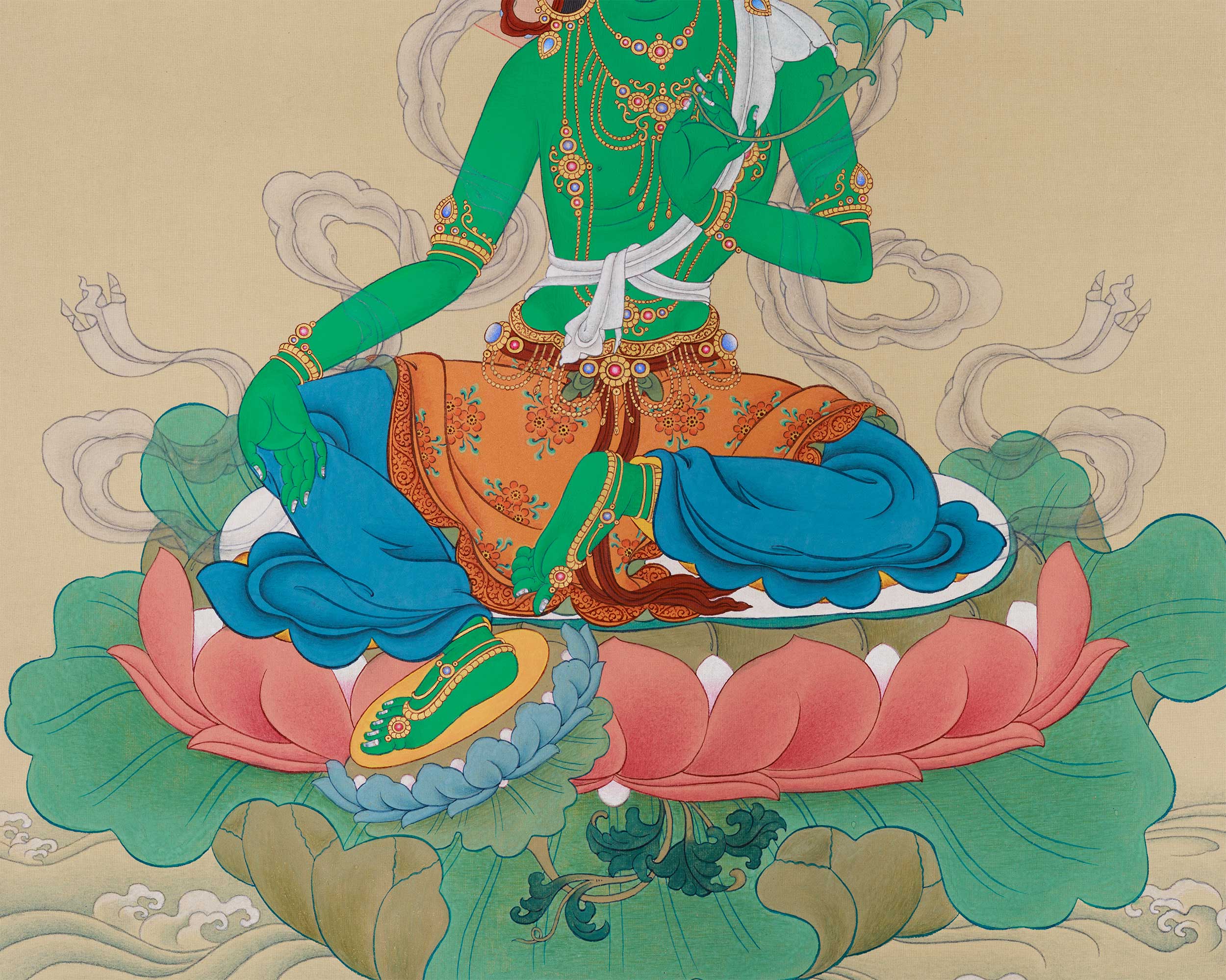 Tibetan Goddess Green Tara Painting | The Supreme Deity of Healing and Enlightened Action
