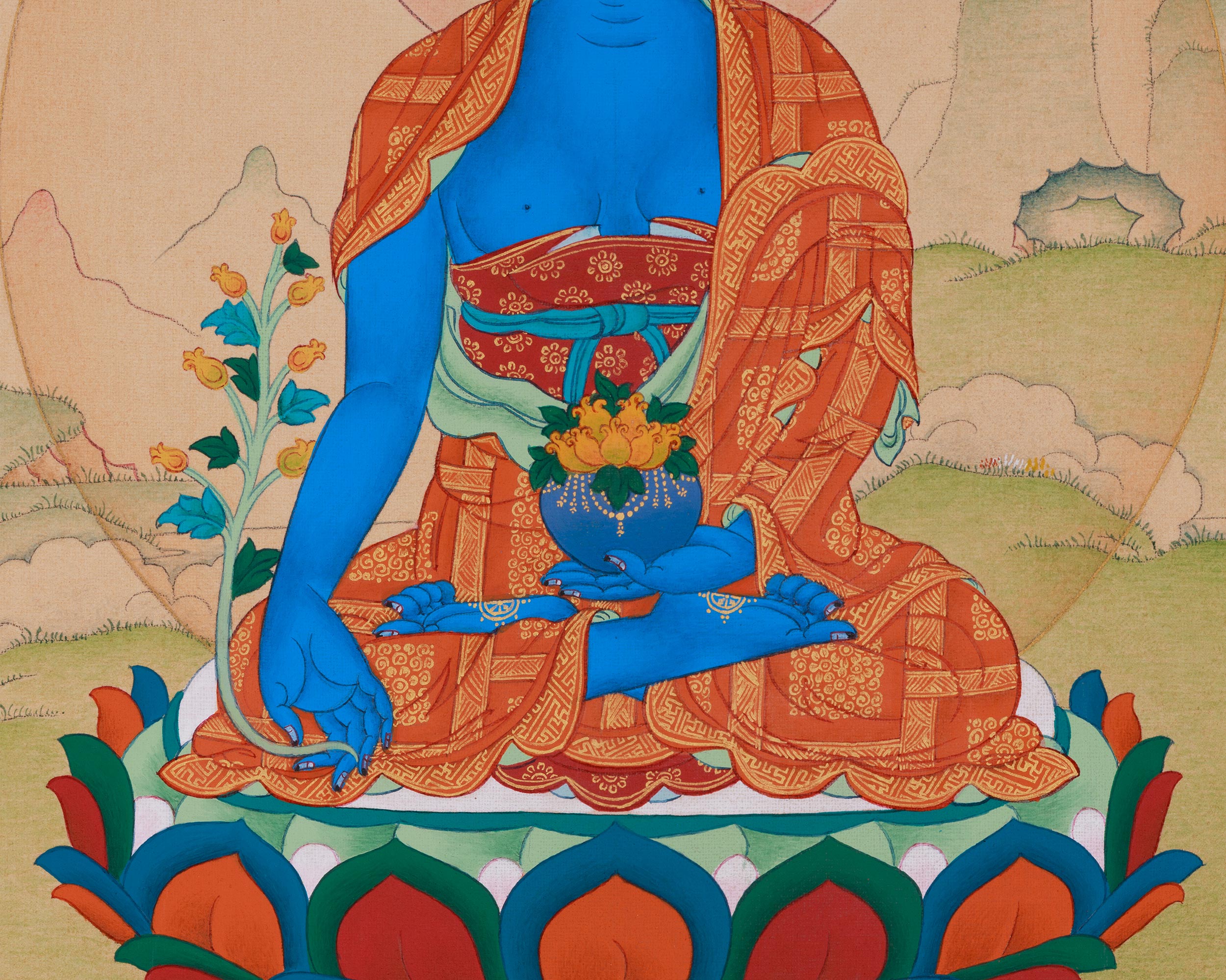 33cm Blue Healing Buddha, Bhaisajyaguru Thangka | Supreme Healer