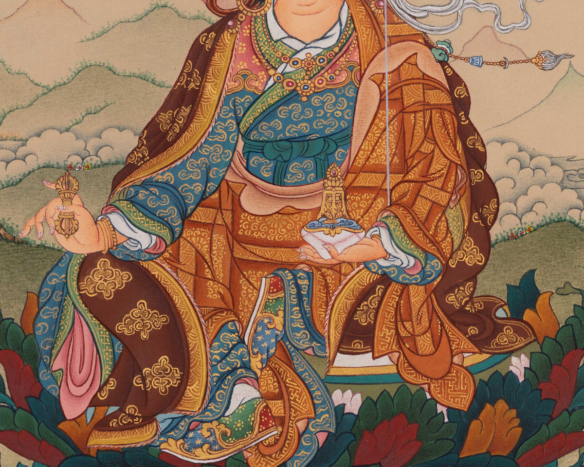 Guru Rinpoche Thangka Painting | Lotus-Born Master | Vajrayana Buddhism