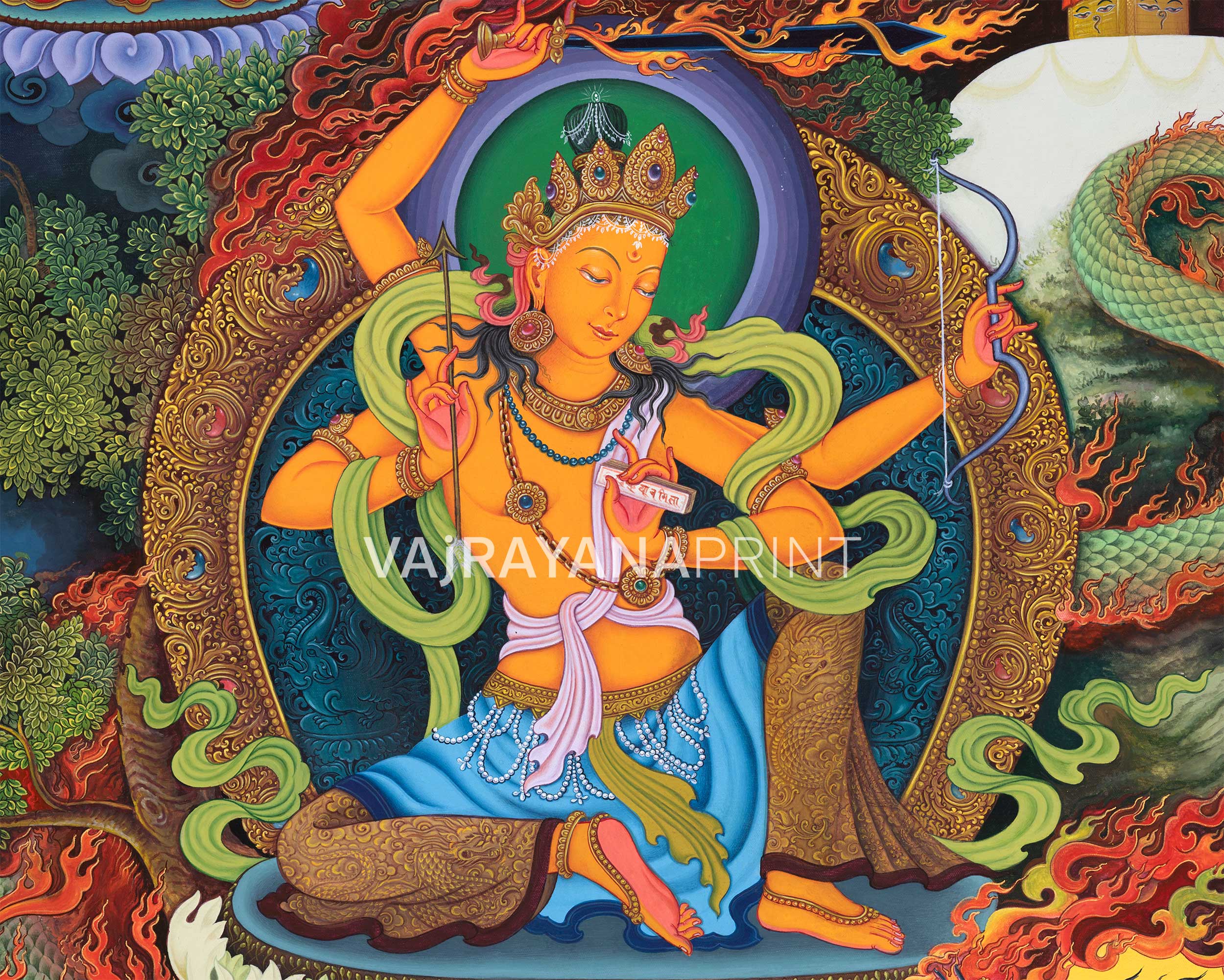 Manjushri Thangka Print | Tibetan Canvas Print | The Bodhisattva Of Wisdom