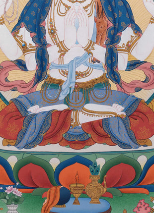 Triad of Compassion-Wisdom-Power: Chenresig, Manjushri, and Vajrapani Thangka Print