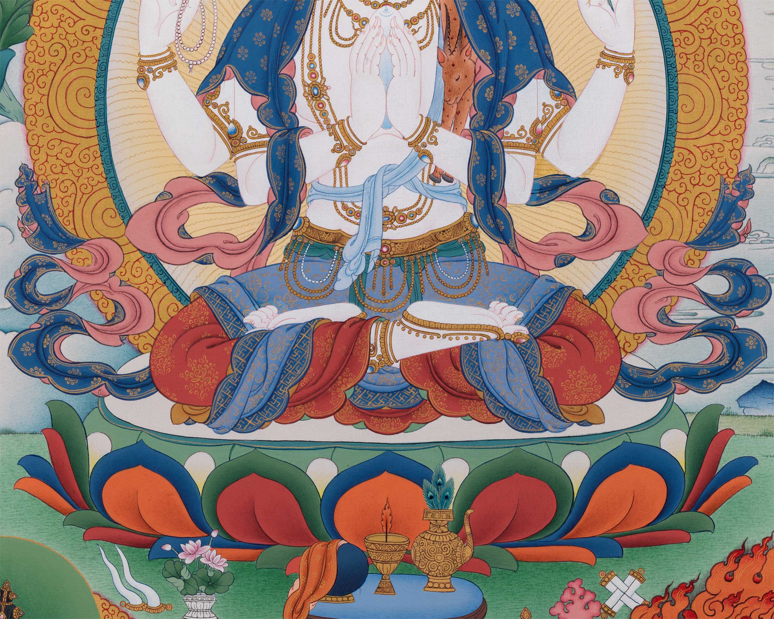 Triad of Compassion-Wisdom-Power: Chenresig, Manjushri, and Vajrapani Thangka Print