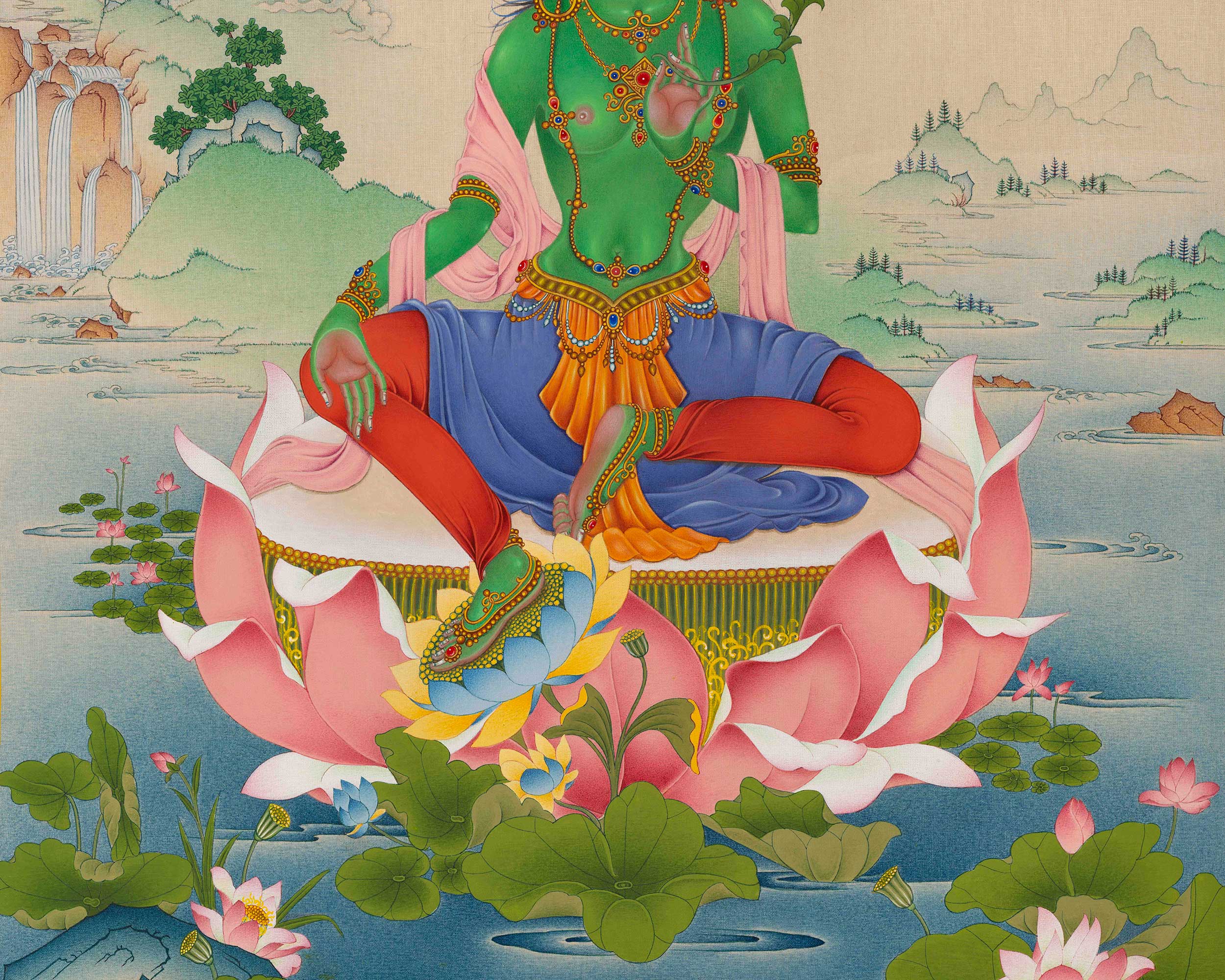 Magnificent Tara Thangka Set | Green & White Tara Canvas Print