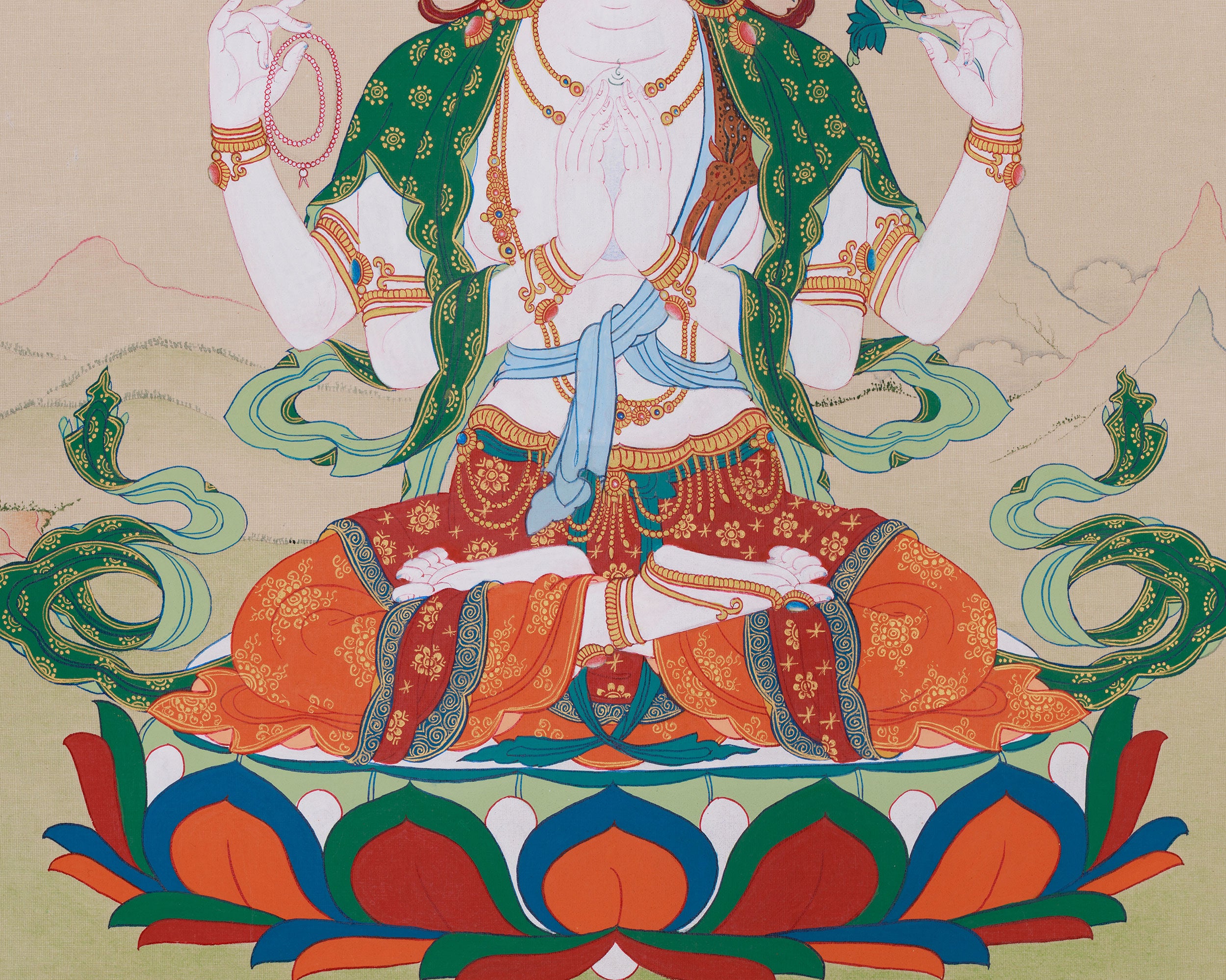 Himalayan Four-Armed Chenrezig Thangka | Protector of All Beings