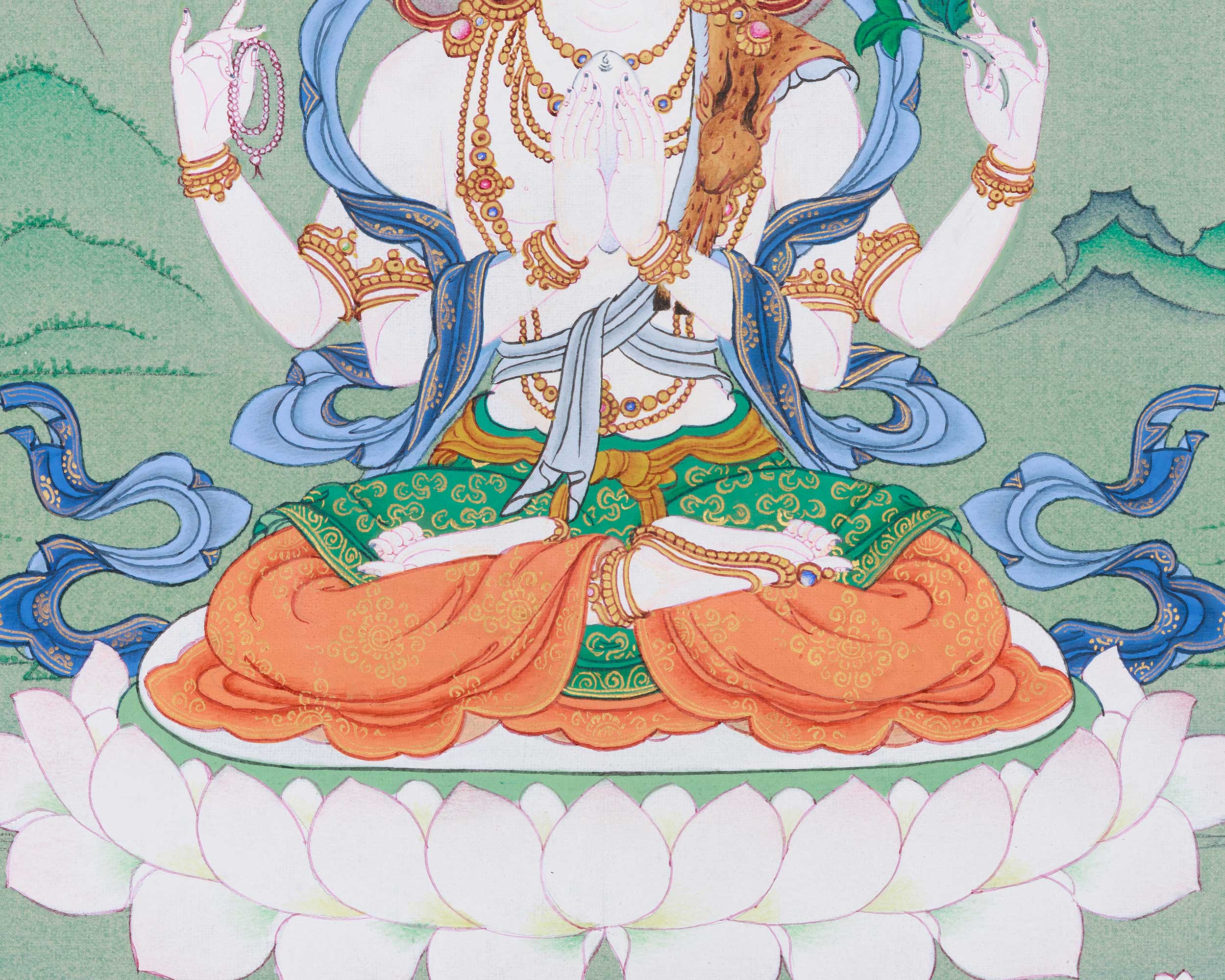 Traditional Four-Armed Chenrezig Thangka | The Bodhisattva of Boundless Mercy