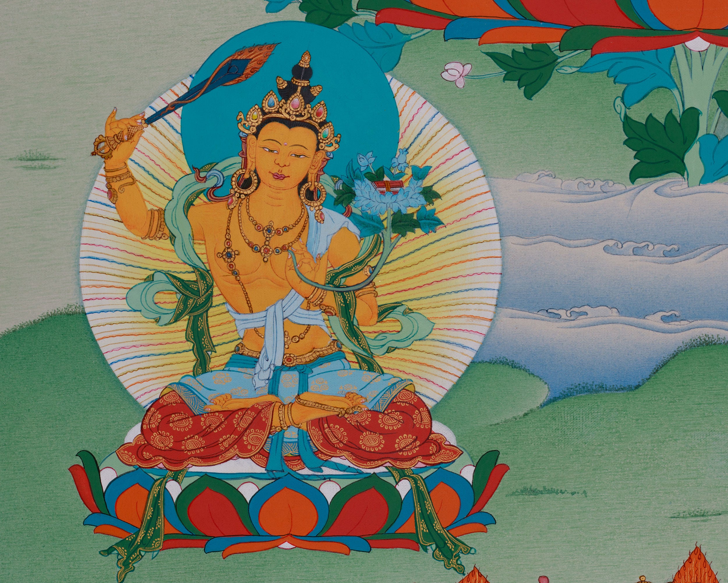 Avalokitesvara Thangka | Chenrezig with Manjushri & Vajrapani
