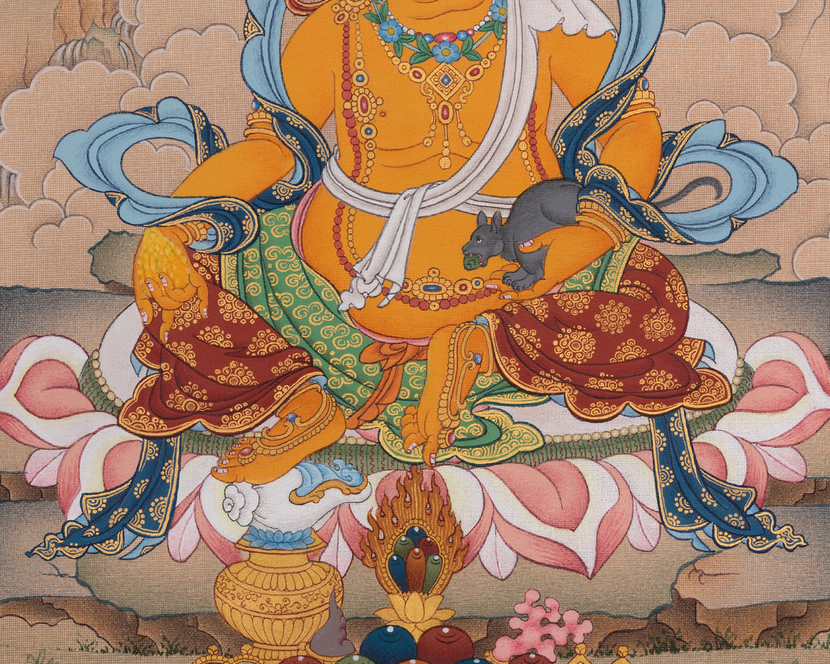 Dzambhala Sacred Thangka | Buddhist Wealth Deity of Prosperity and Generosity | Hand-painted Artwork