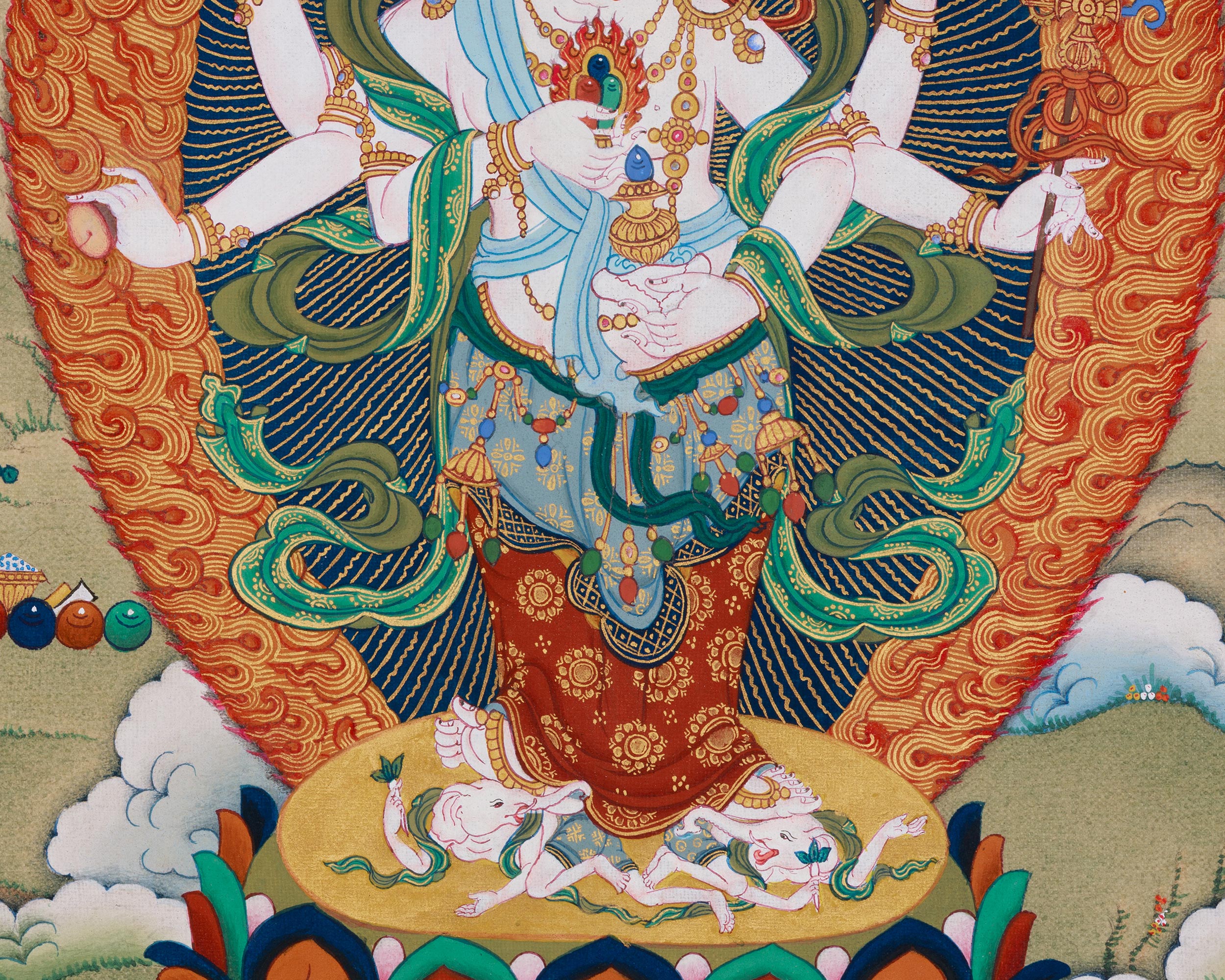 Sacred Buddhist Deity White Mahakala | Thangka of the Prosperity Guardian