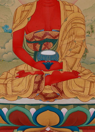 Red Amitabha Buddha Thangka | Buddha with Bodhisattvas