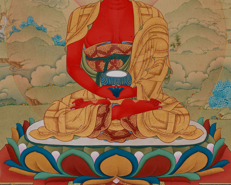 Red Amitabha Buddha Thangka | Buddha with Bodhisattvas