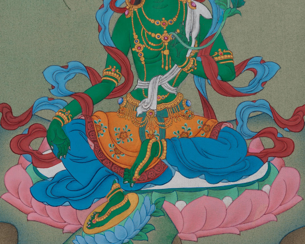 Green Tara Sacred Thangka Art | Shyama Tara | Compassion Deity