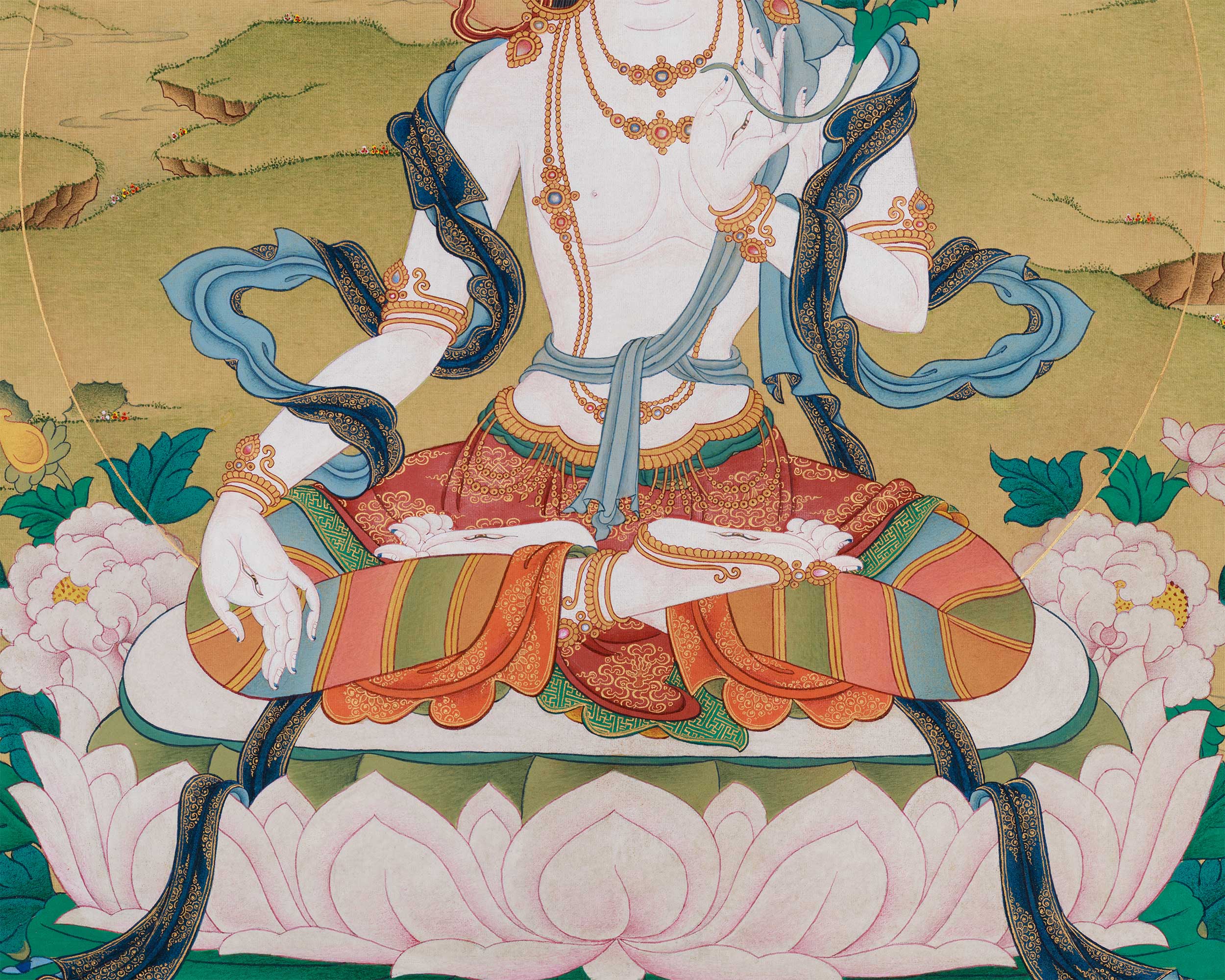 Female Buddhist Goddess White Tara Thangka | Longevity, Healing & Compassion