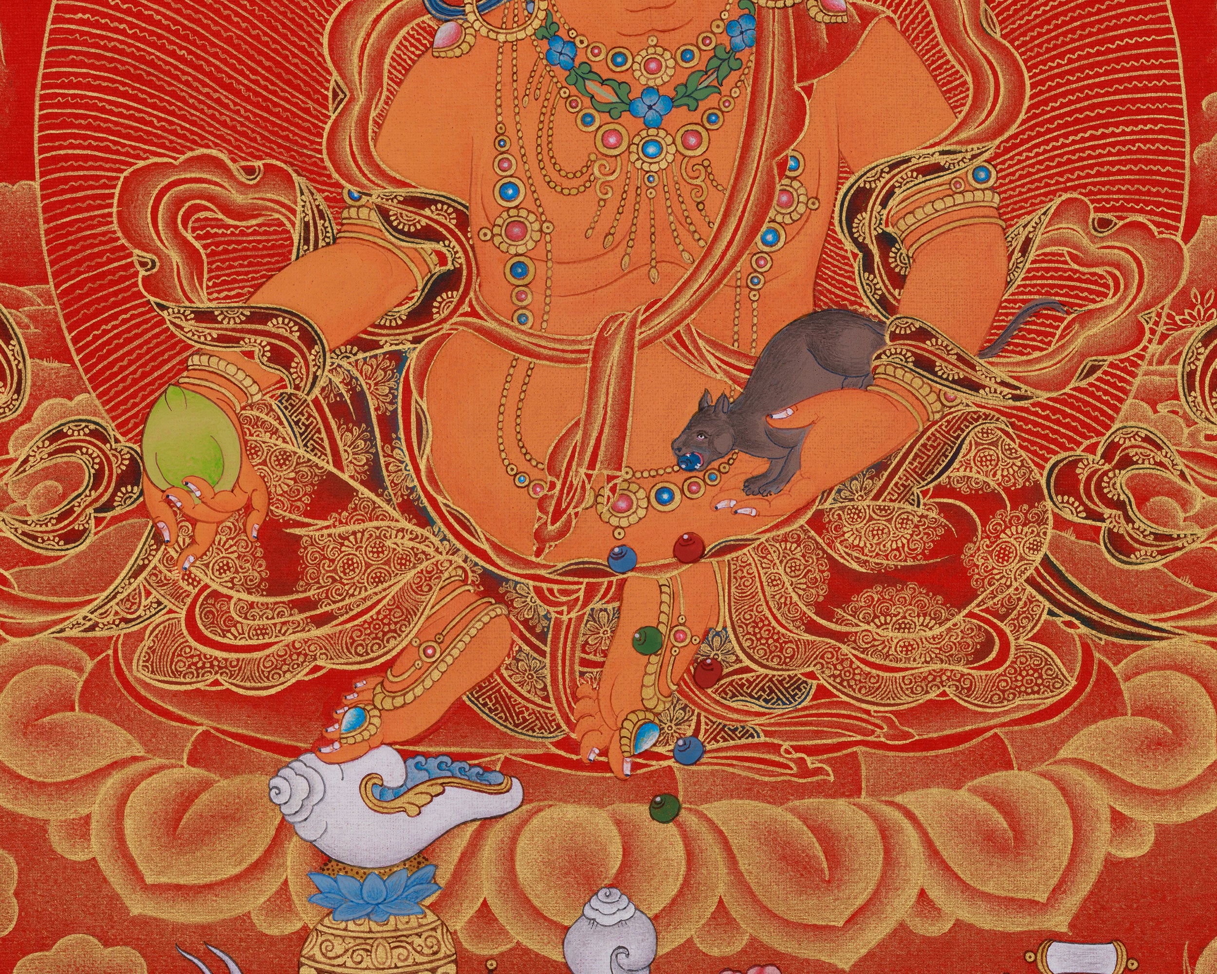 God of Abundance, Dzambhala Thangka, Tibetan Buddhist Wealth Deity, Wall Art