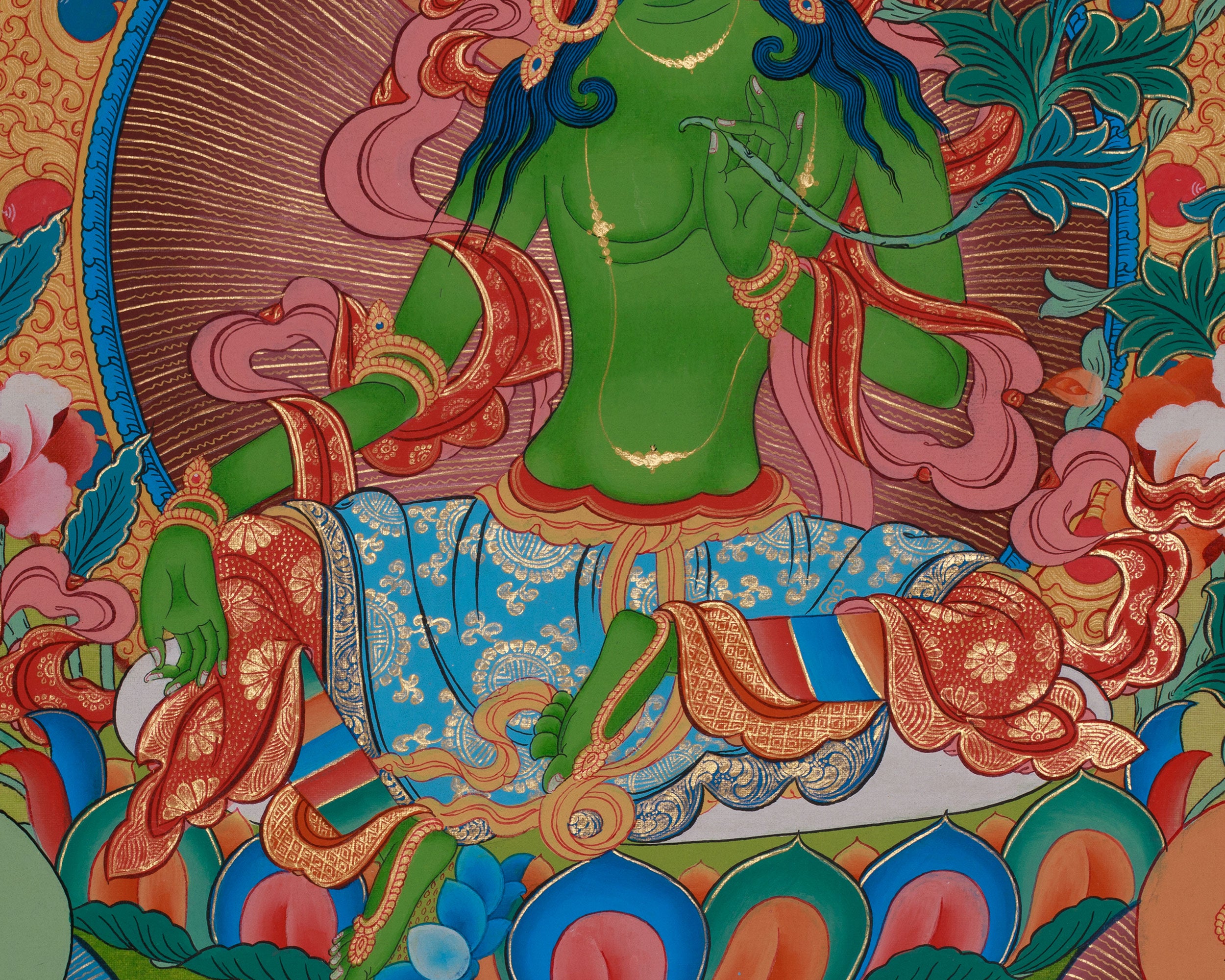 Tibetan Buddhist Green Tara Thangka | The Protector of Compassion and Wisdom