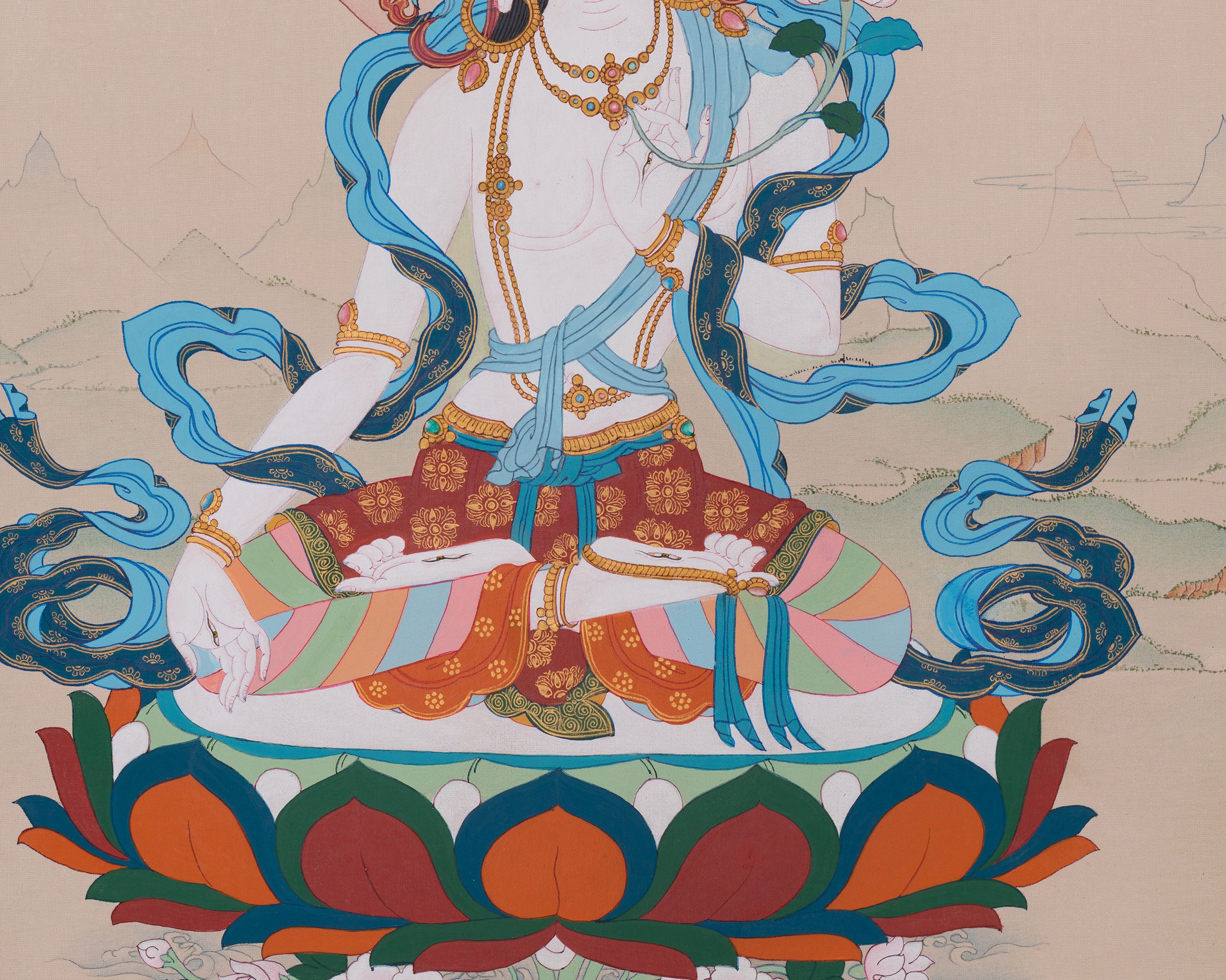 Female Buddhist White Tara Thangka | Symbol of Divine Protection and Peace