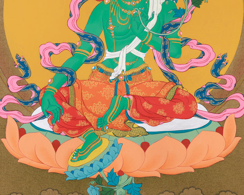 Tara Buddha Thangka | Hand-Painted Green Tara Artwork