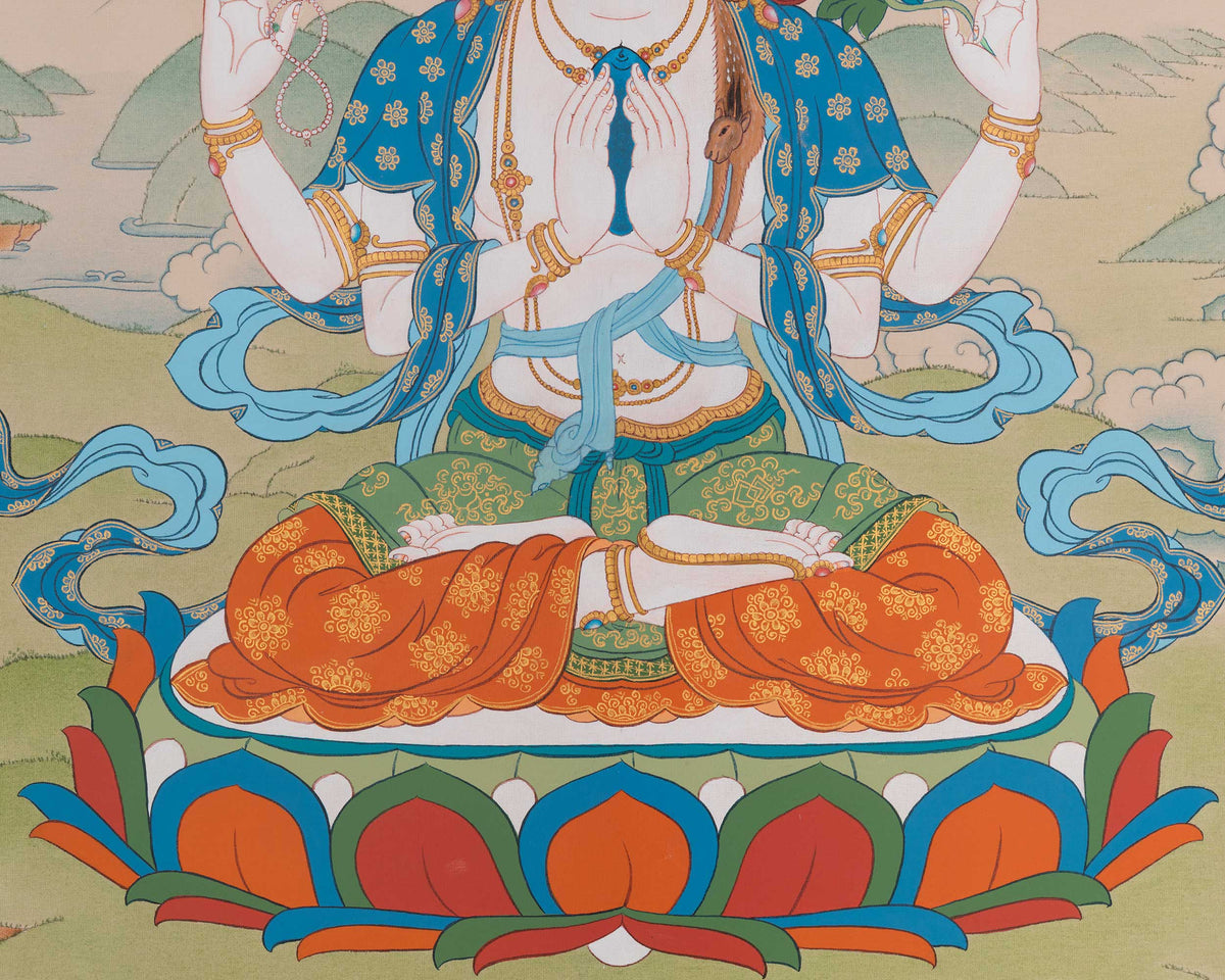 Chenrezig Buddhist Painting | The Bodhisattva Of Boundless Compassion In Tibetan Buddhism