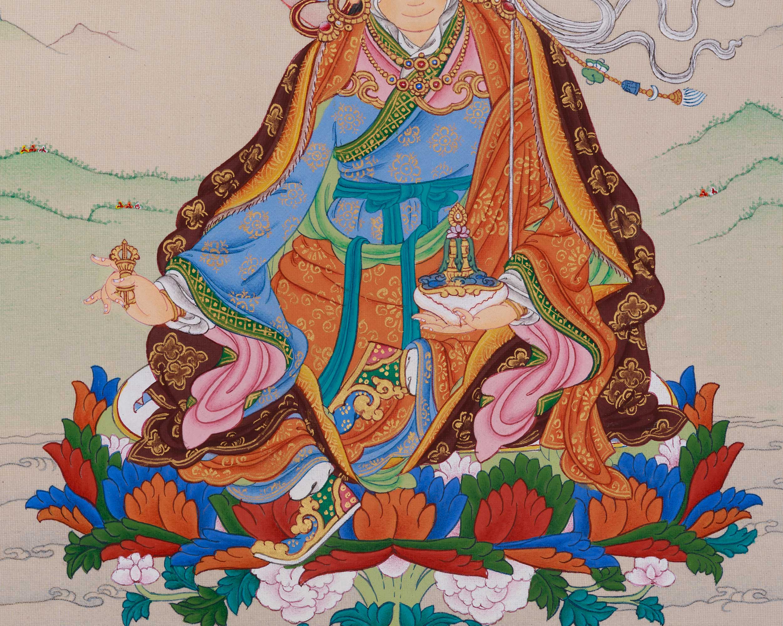 Precious Teacher Guru Rinpoche Thangka | Sacred Tibetan Masterpiece Art
