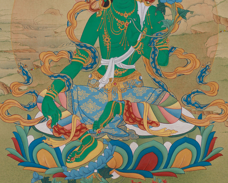 Spiritual Artwork of Goddess Green Tara | Artistic Elegance in Lhasa Stone Hues