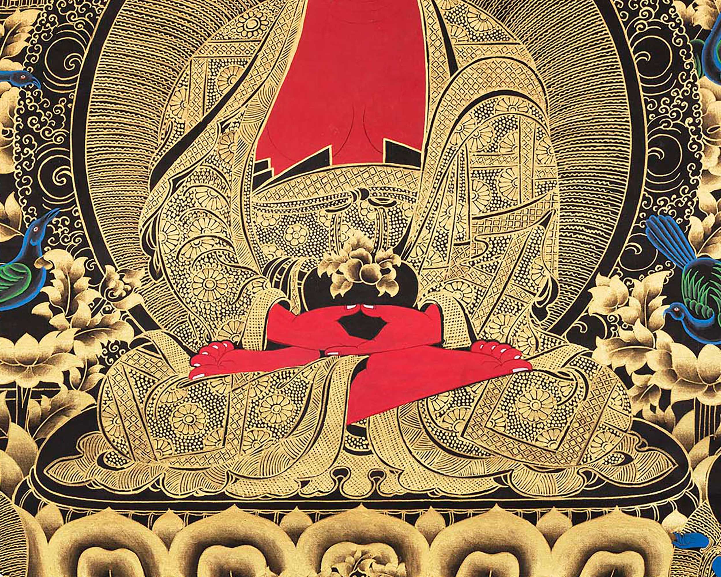Black and Gold Amitabha Buddha Thangka | Sukhavati Thangka | Meditation Buddha