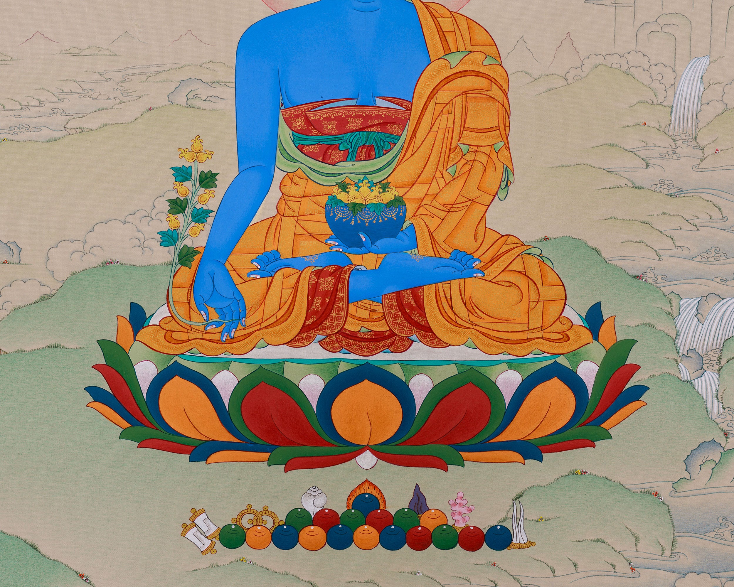 Lapis Lazuli Medicine Buddha Thangka | Buddha For Health and Protection