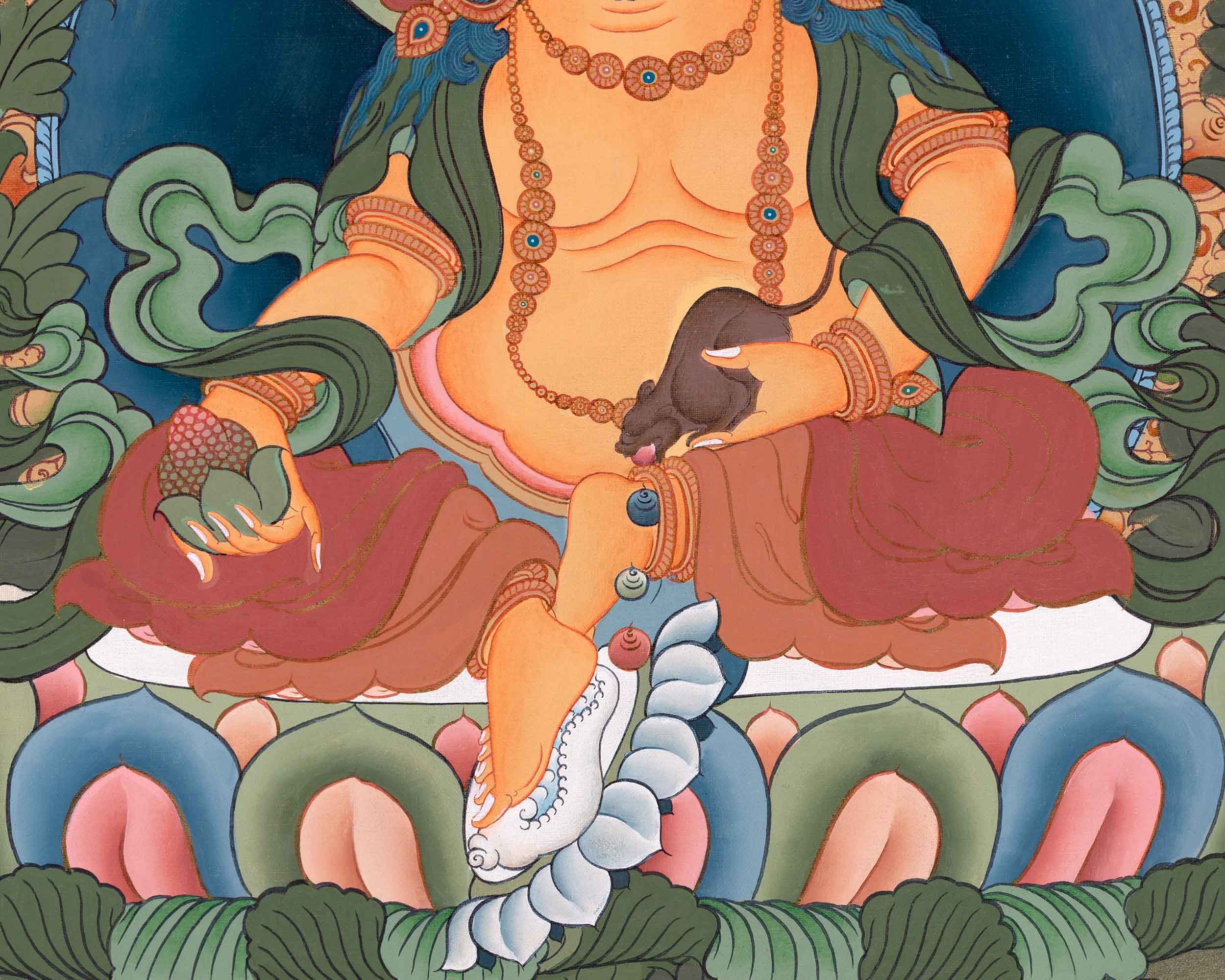 Hand Painted Dzambhala Thangka | Sacred Art for Wealth and Abundance | Spiritual Wall Decor