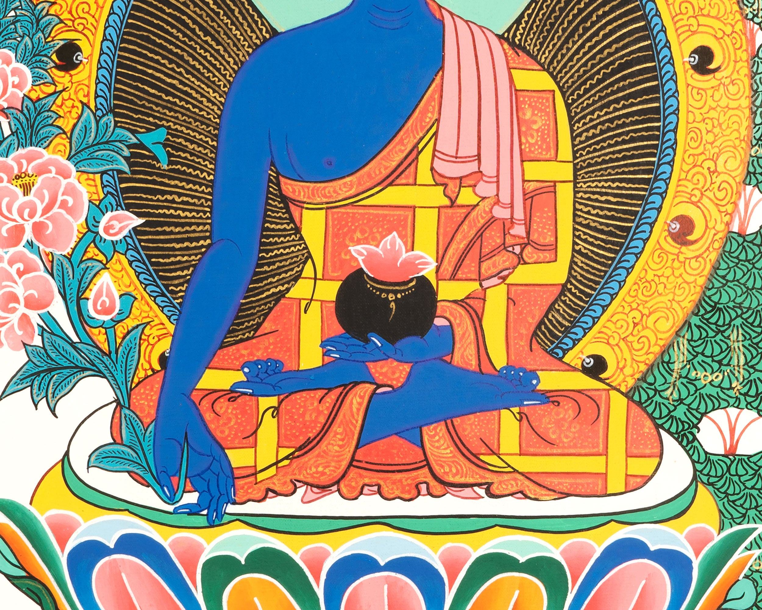 Bhaisajyaguru Thangka | Handpainted Medicine Buddha | Wall Hanging Decors