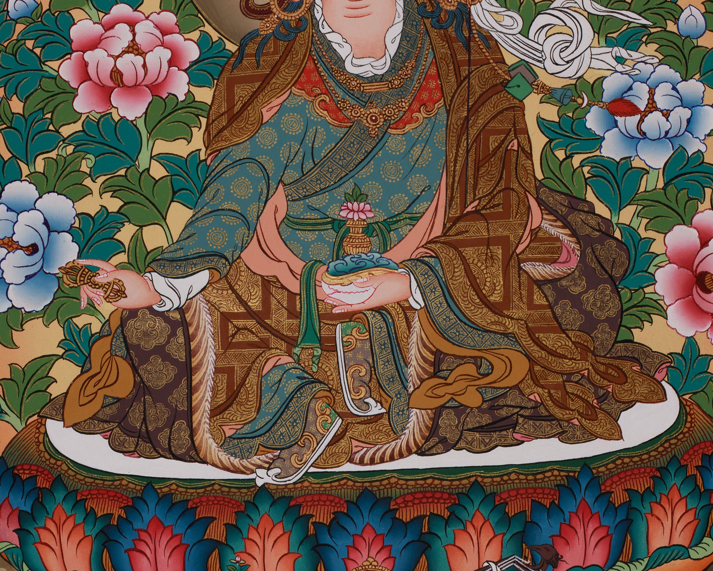 Traditional Guru Rinpoche | Thangka of Padmasambhava with 24K Gold Detailing