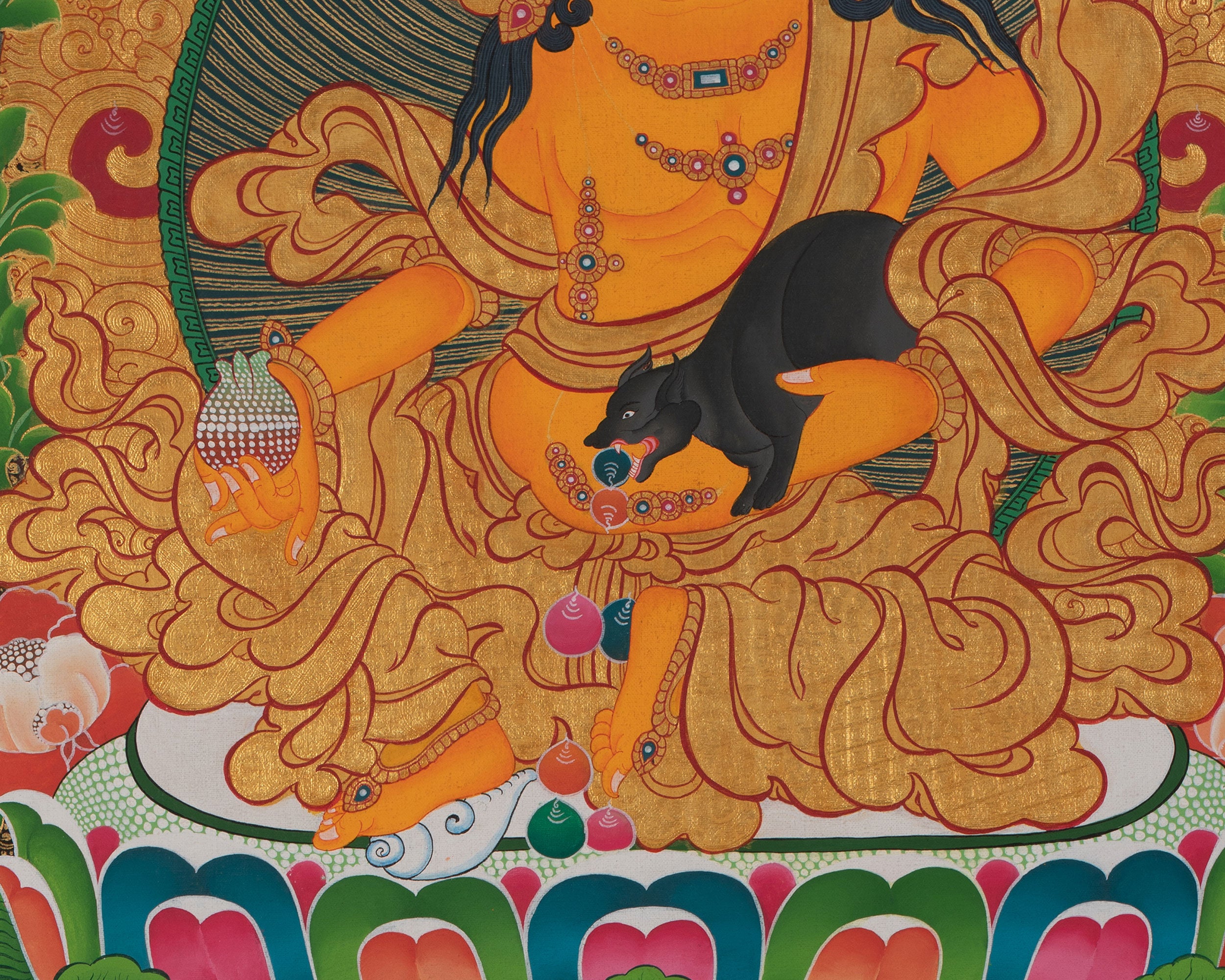 Dzambala Yellow Thangka  |  Traditional Tibetan Art | Wall Decors