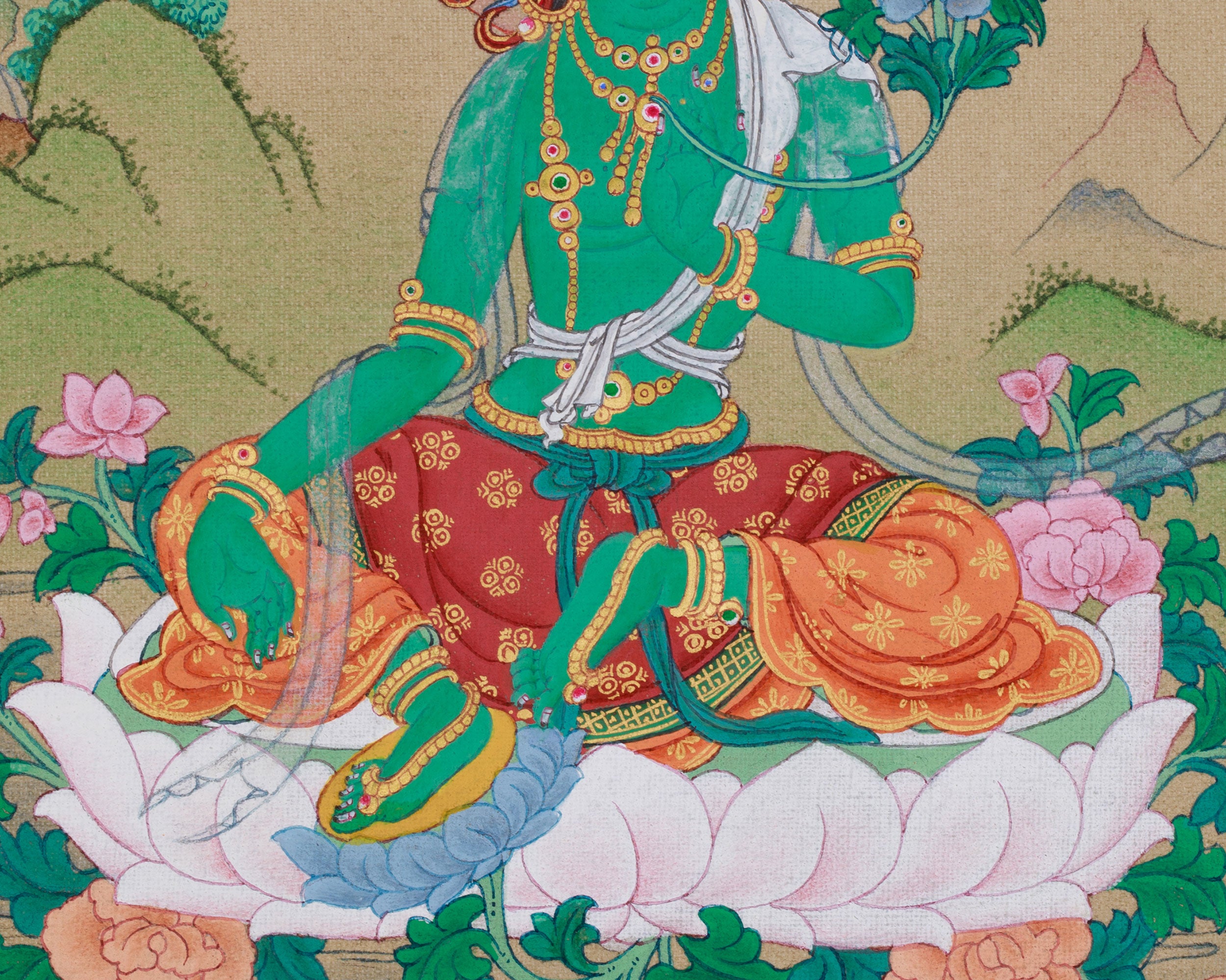 Bodhisattva Green Tara Painting | Compassionate Goddess of Healing and Protection