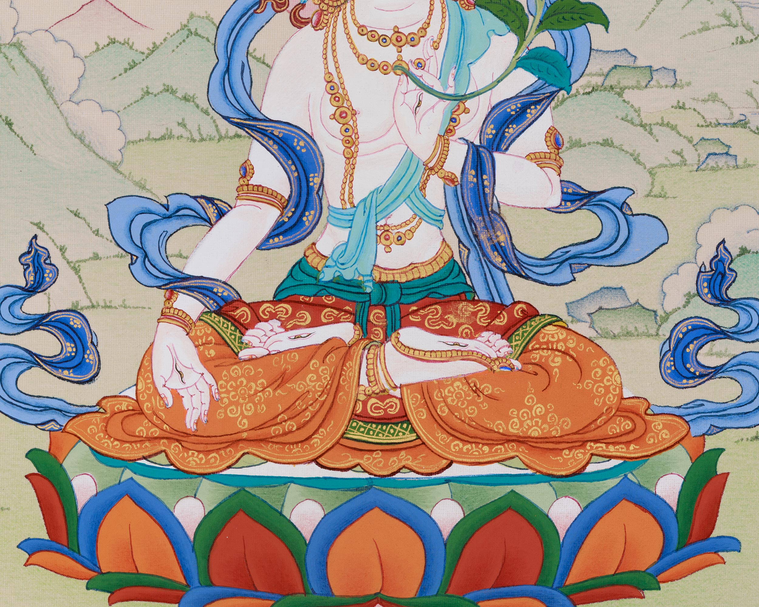 White Tara Female Buddhist Thangka | The Seven-Eyed Goddess of Protection and Longevity