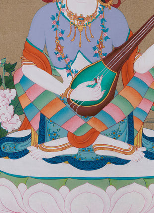 Hindu Goddess Saraswati Thangka | Wisdom & Knowledge Blessing
