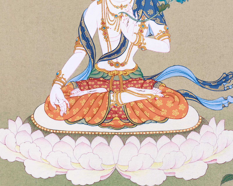 Embrace the Serenity with White Tara Thangka | Female Bodhisattva Canvas