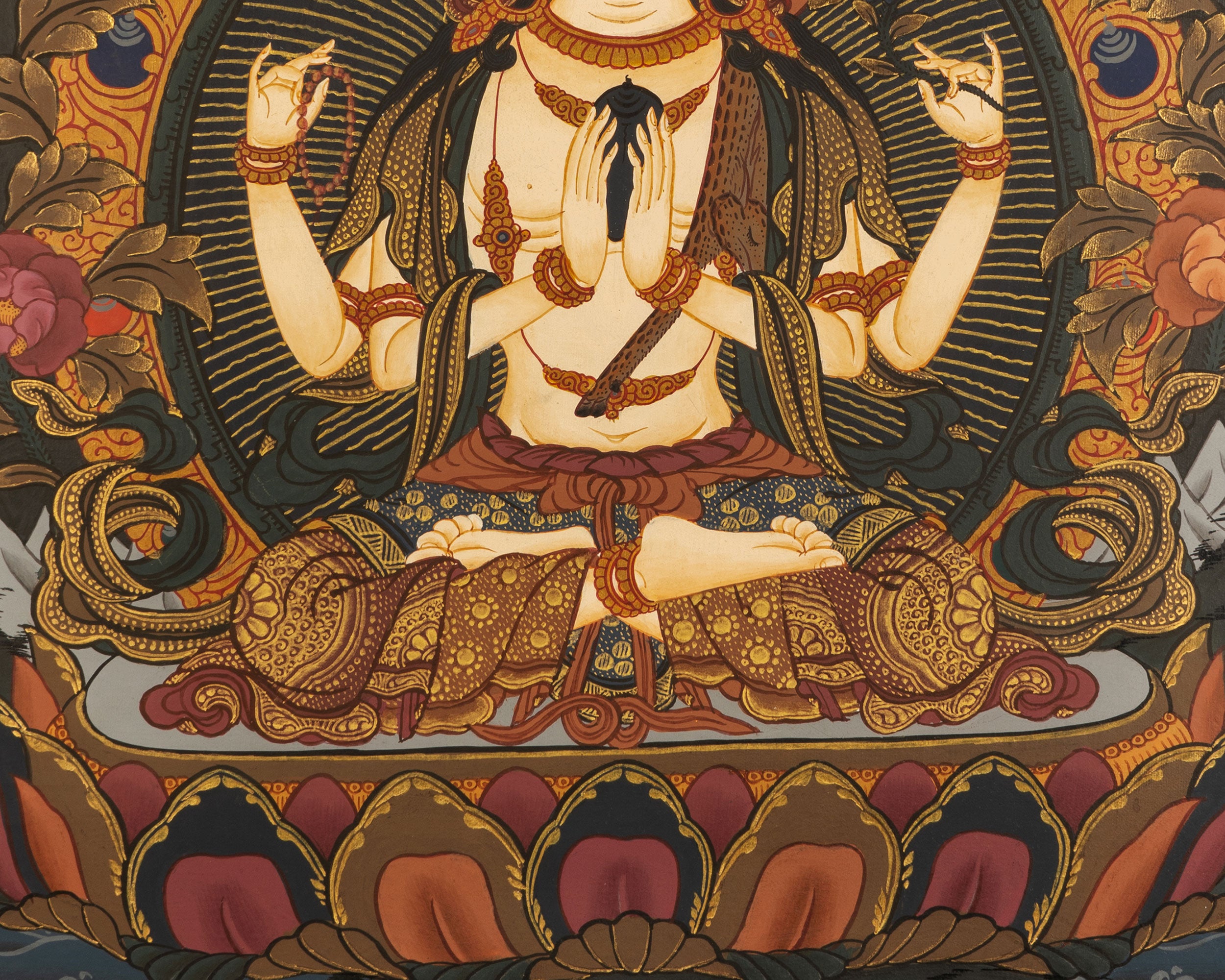 Chenrezig Thangka Painting | Religious Tibetan Wall Art